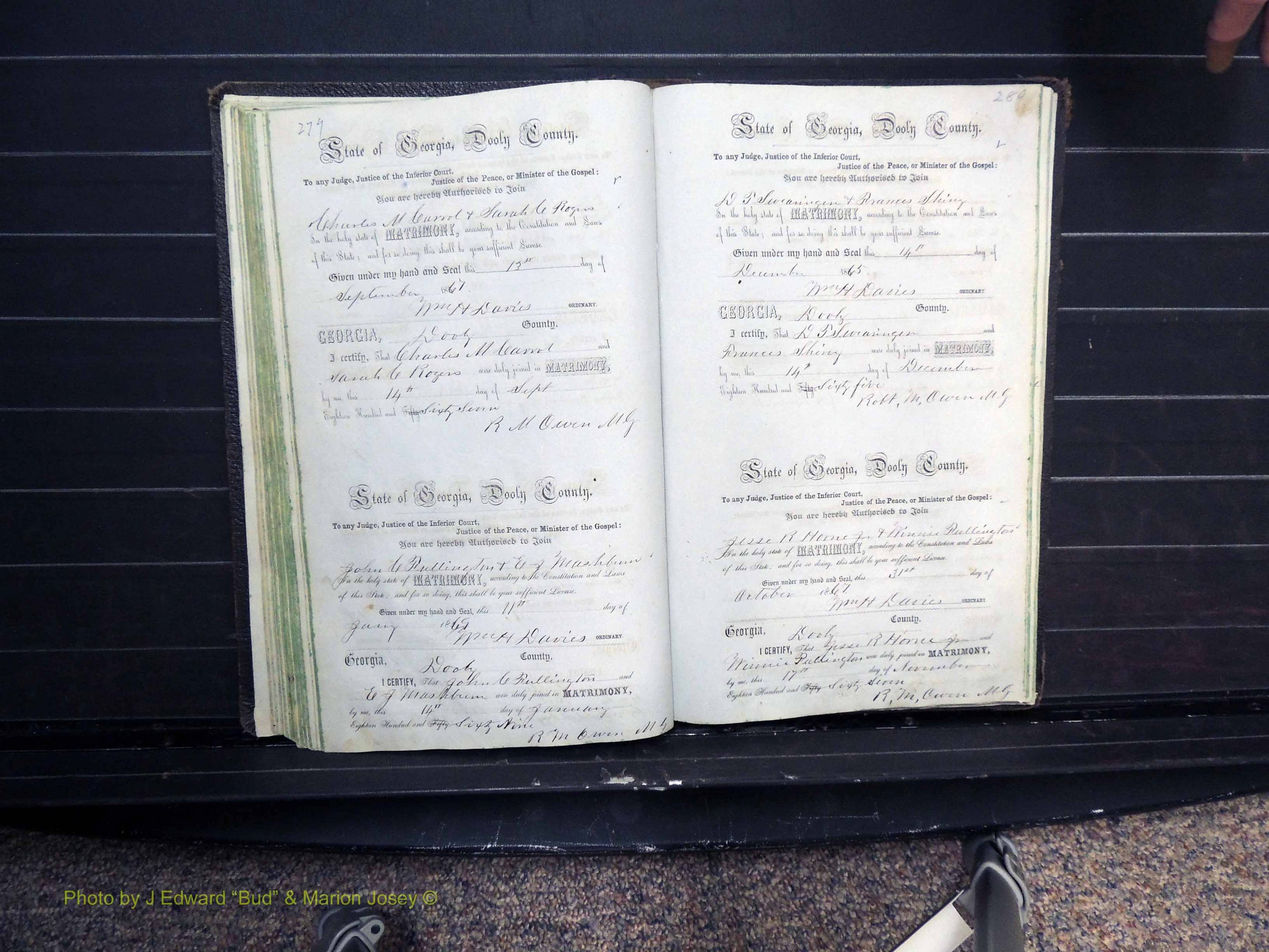 Dooly Co, GA, Marriages, Book B, 1852-1877 Pg 279-280.JPG