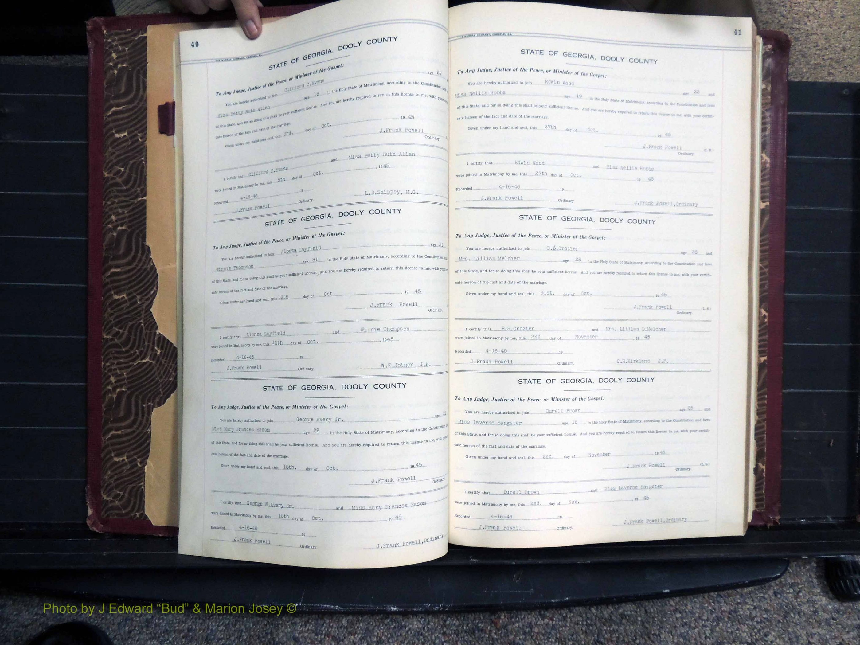 Dooly Co, GA, Marriages, Book, I, 1944-1972 pg 040-041.JPG