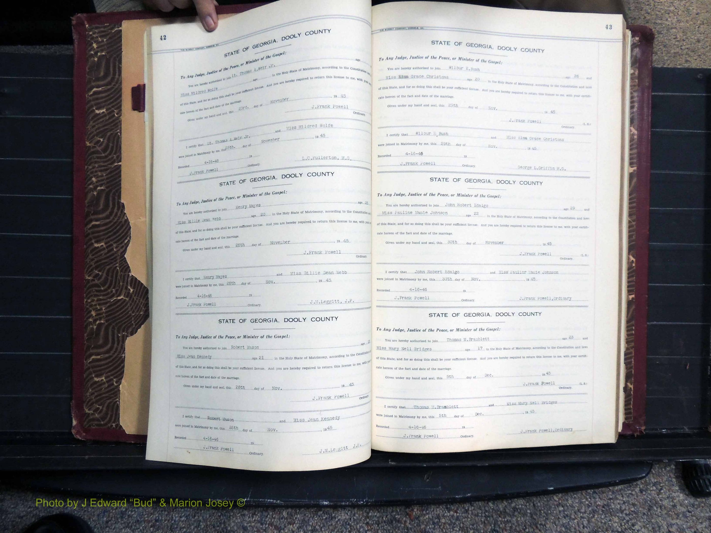 Dooly Co, GA, Marriages, Book, I, 1944-1972 pg 042-043.JPG