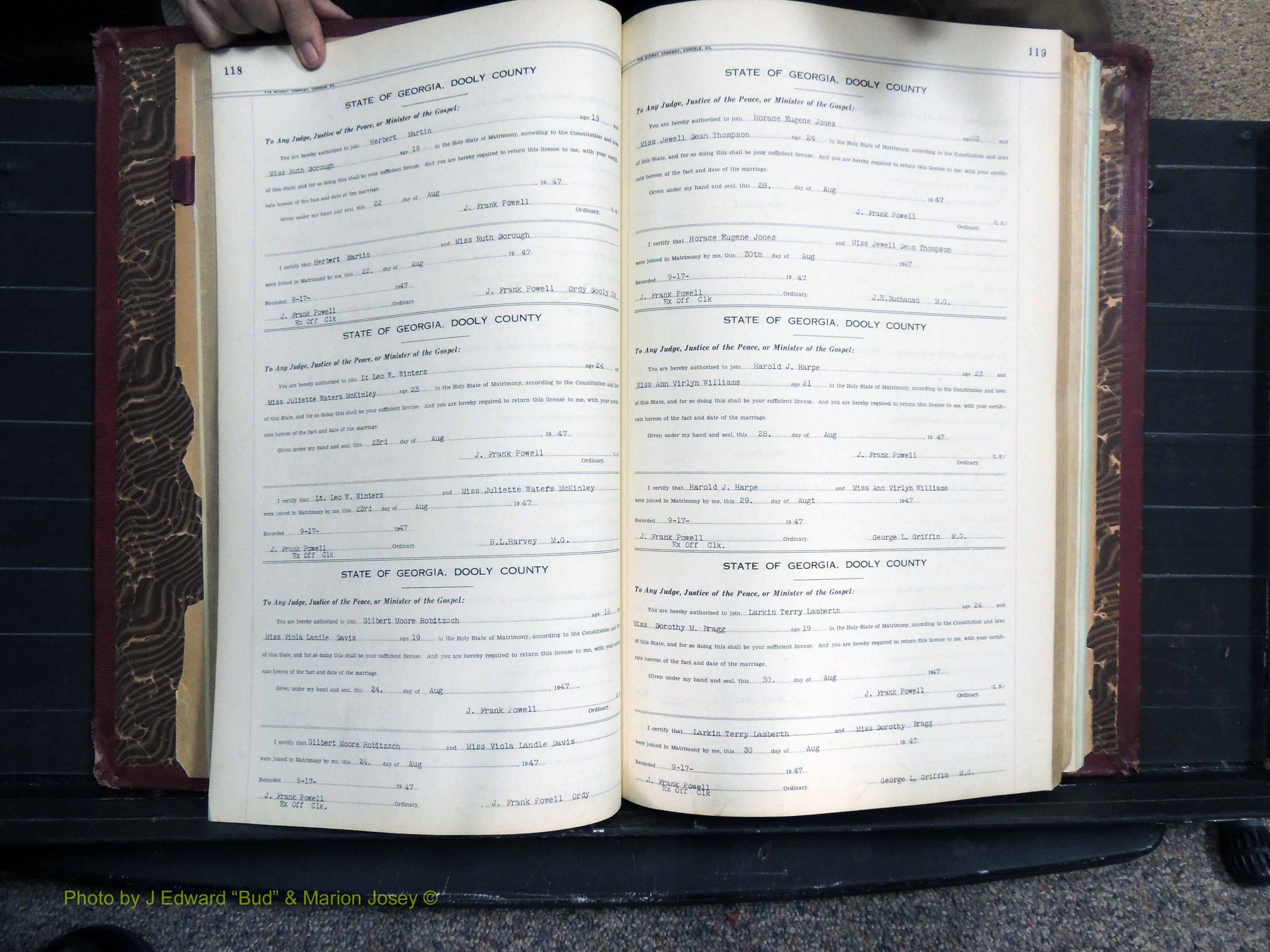 Dooly Co, GA, Marriages, Book, I, 1944-1972 pg 118-119.JPG