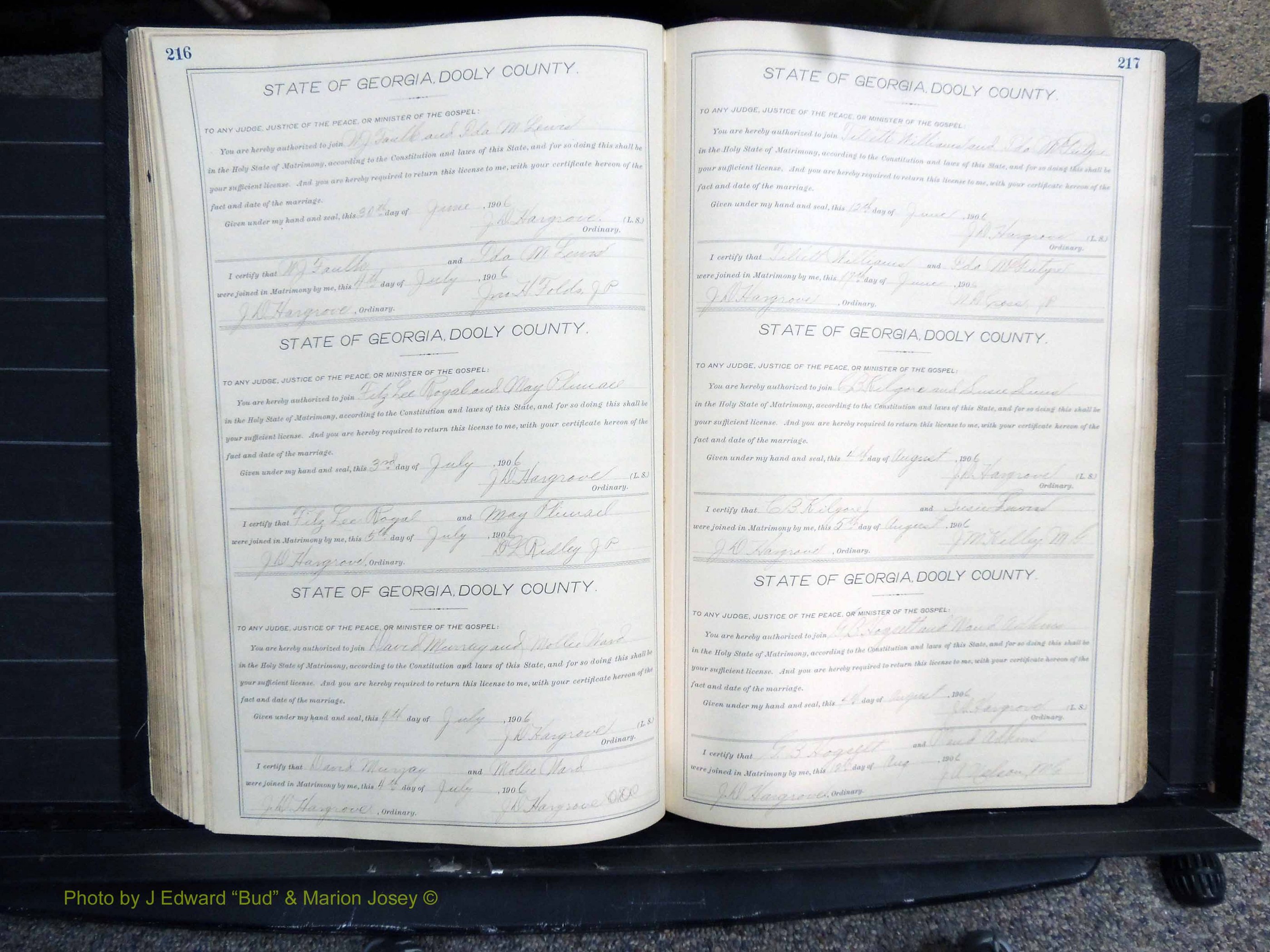 Dooly Co, GA, Marriages, Book, F, 1902-1913 pg 216-217.JPG