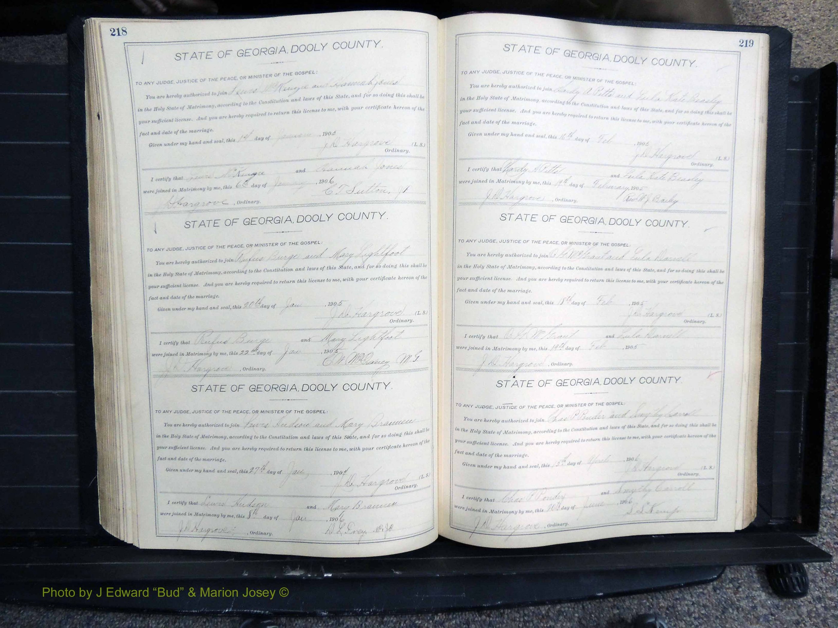 Dooly Co, GA, Marriages, Book, F, 1902-1913 pg 218-219.JPG