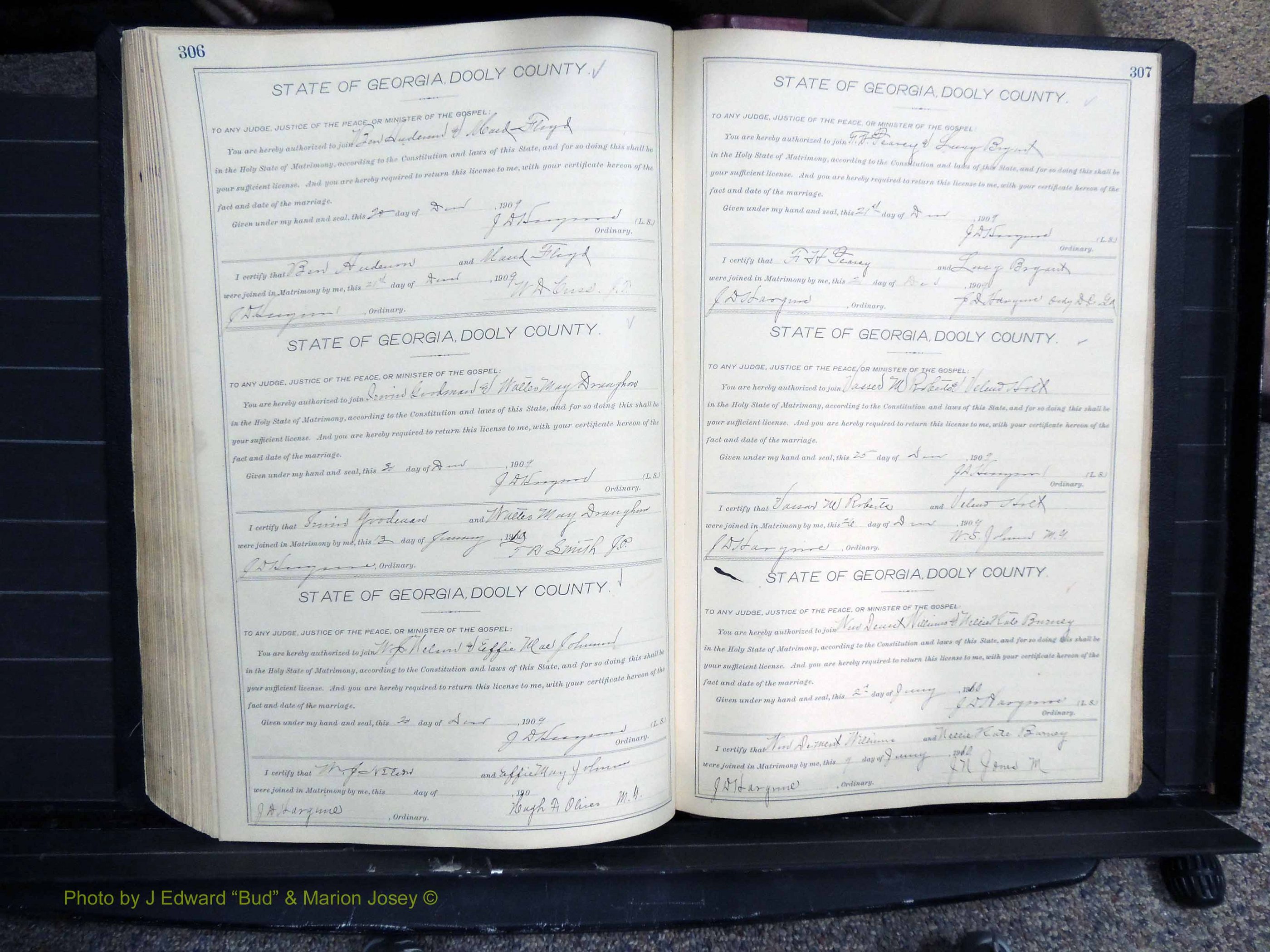 Dooly Co, GA, Marriages, Book, F, 1902-1913 pg 306-307.JPG