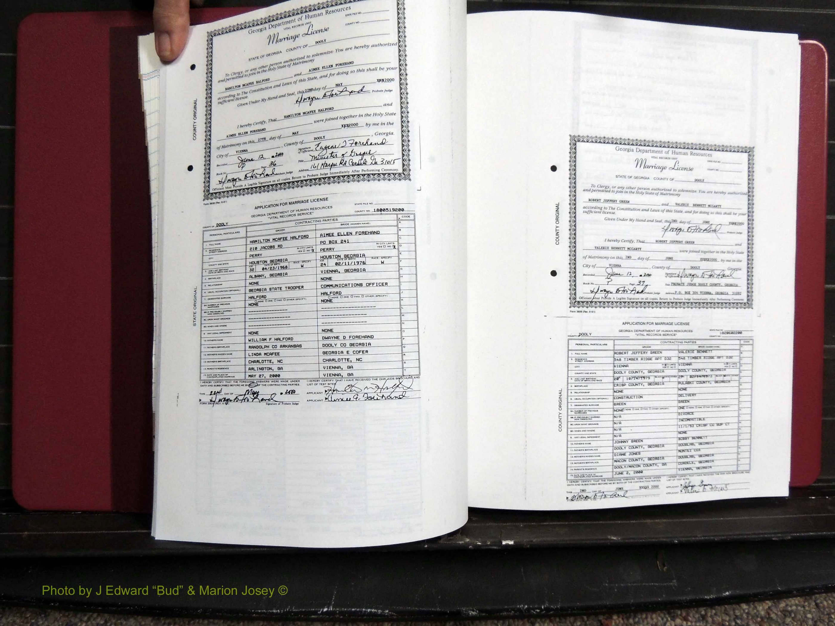 Dooly Co, GA, Marriages, Book, P, 1999-2005 pg 036-037.JPG
