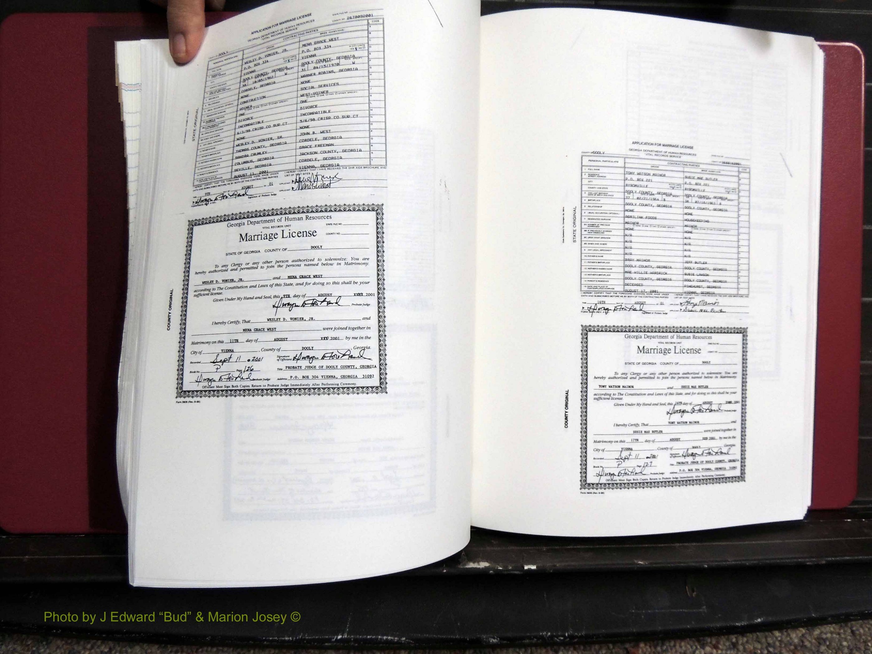 Dooly Co, GA, Marriages, Book, P, 1999-2005 pg 126-127.JPG