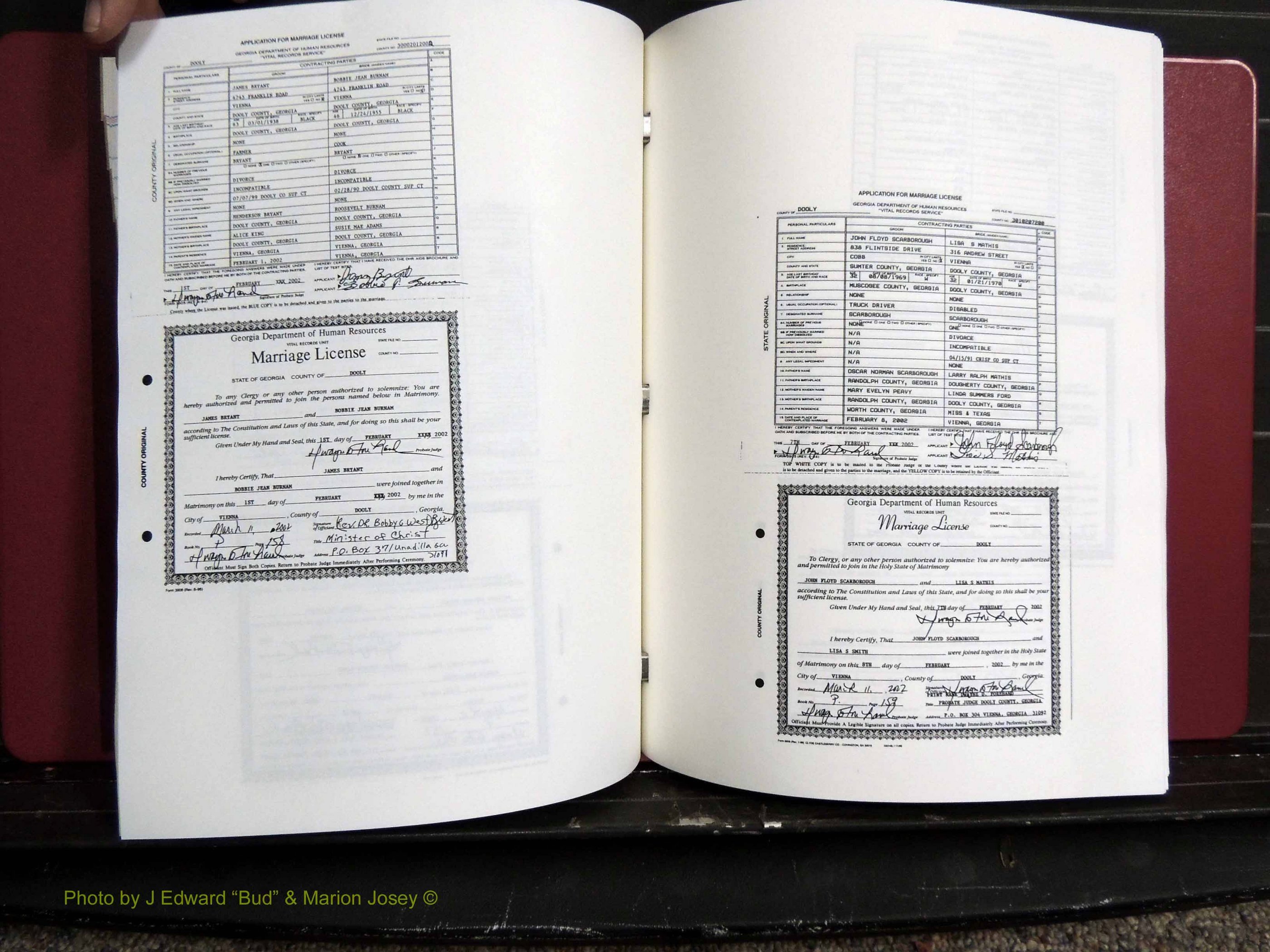 Dooly Co, GA, Marriages, Book, P, 1999-2005 pg 158-159.JPG