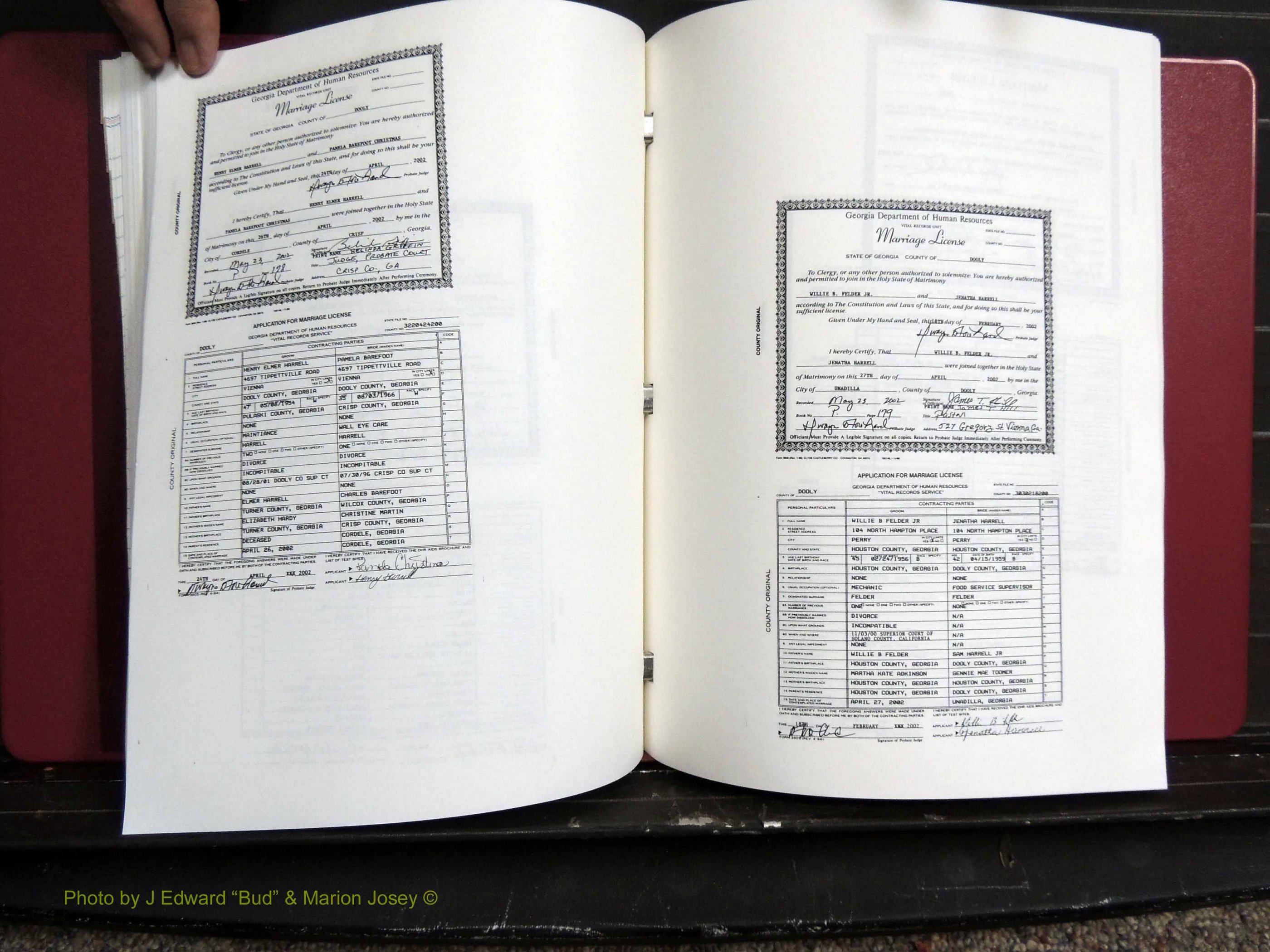 Dooly Co, GA, Marriages, Book, P, 1999-2005 pg 178-179.JPG