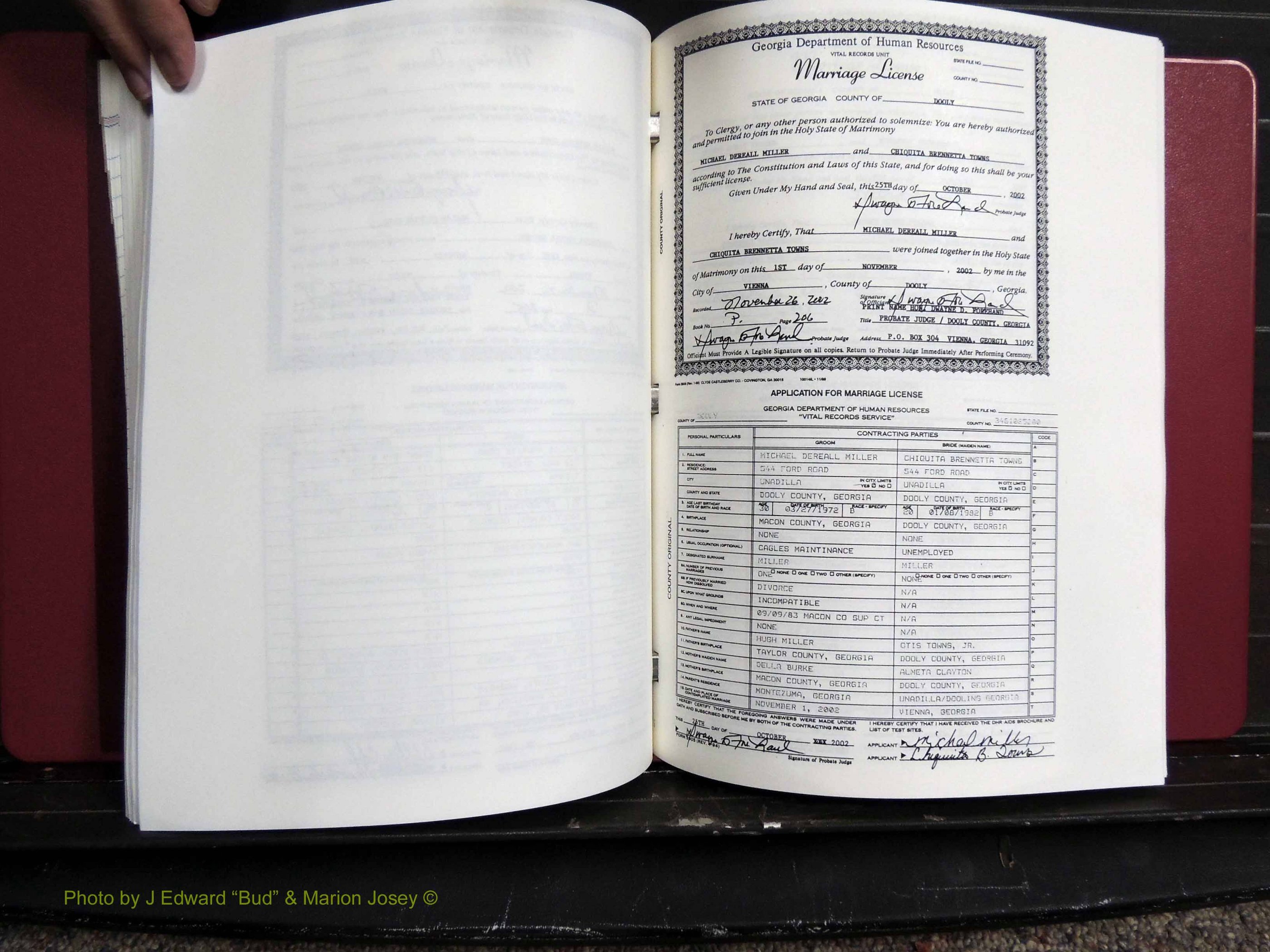 Dooly Co, GA, Marriages, Book, P, 1999-2005 pg 206.JPG