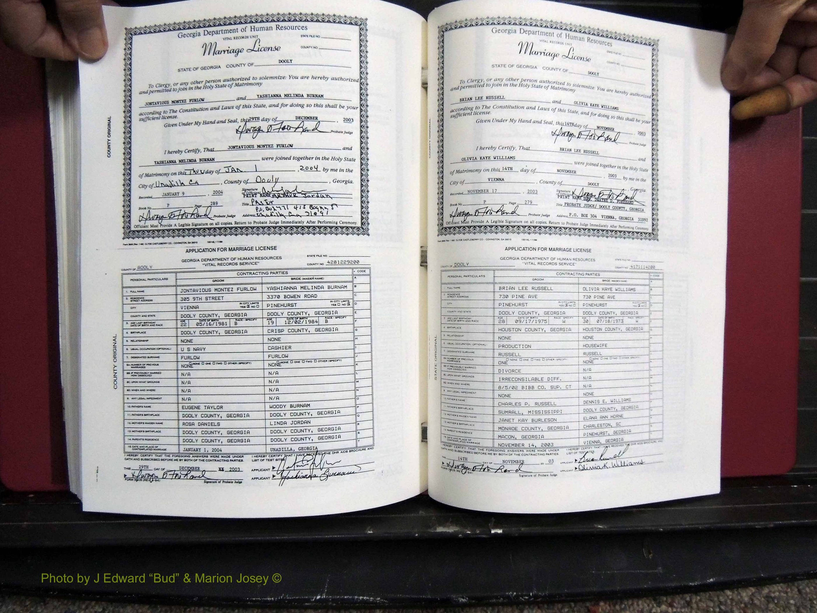 Dooly Co, GA, Marriages, Book, P, 1999-2005 pg 289-279.JPG