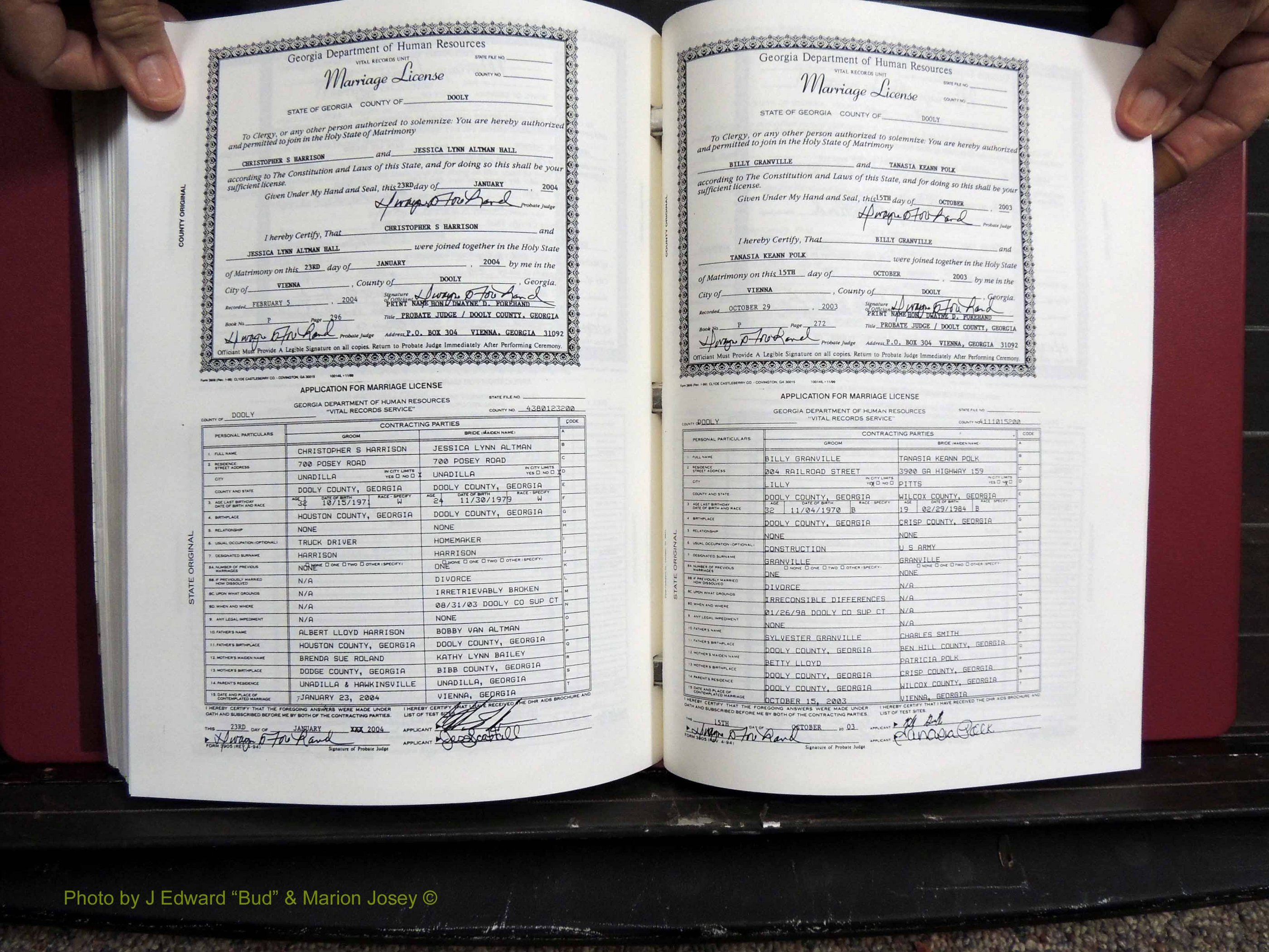 Dooly Co, GA, Marriages, Book, P, 1999-2005 pg 296-272.JPG
