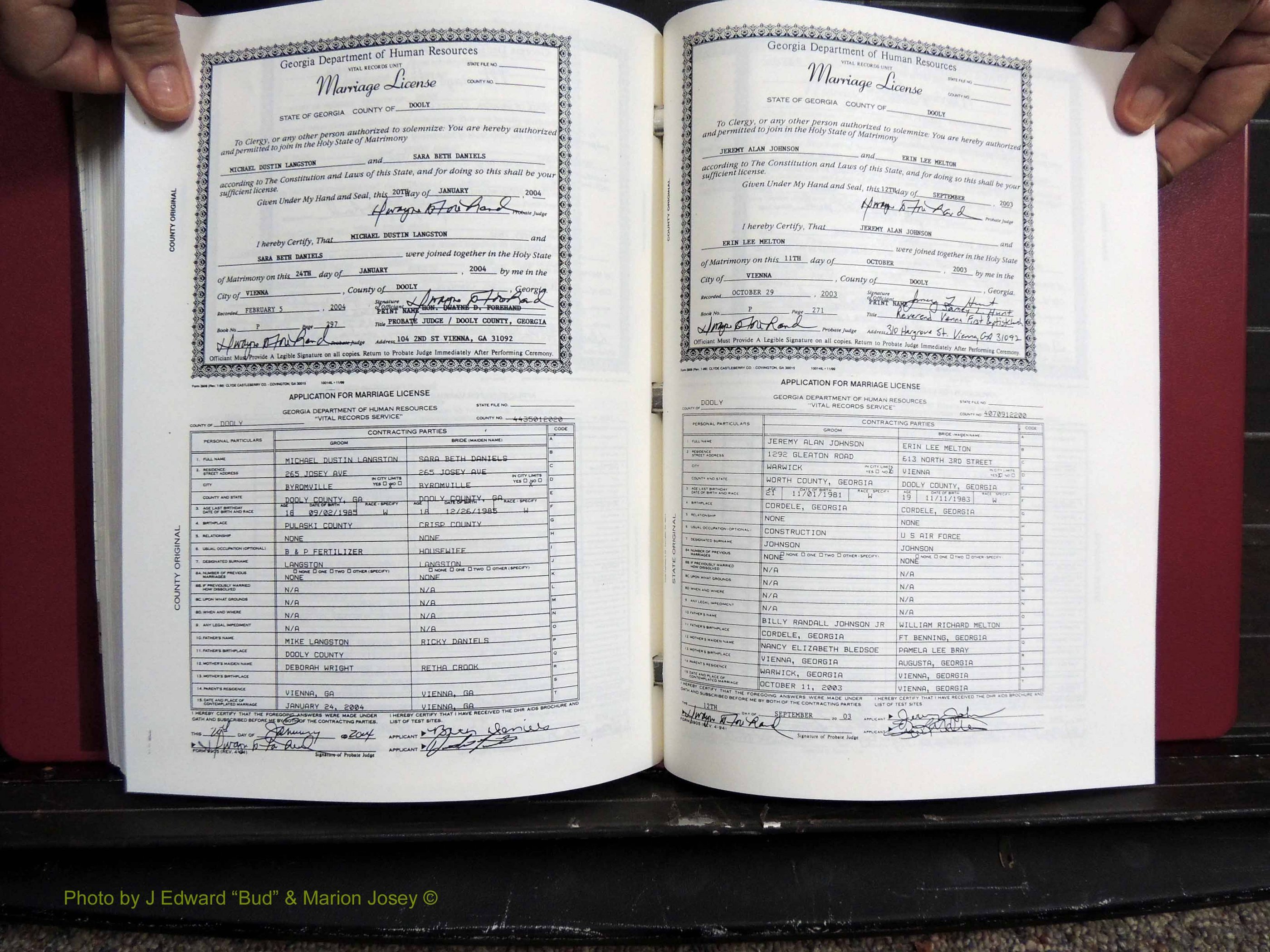 Dooly Co, GA, Marriages, Book, P, 1999-2005 pg 297-271.JPG