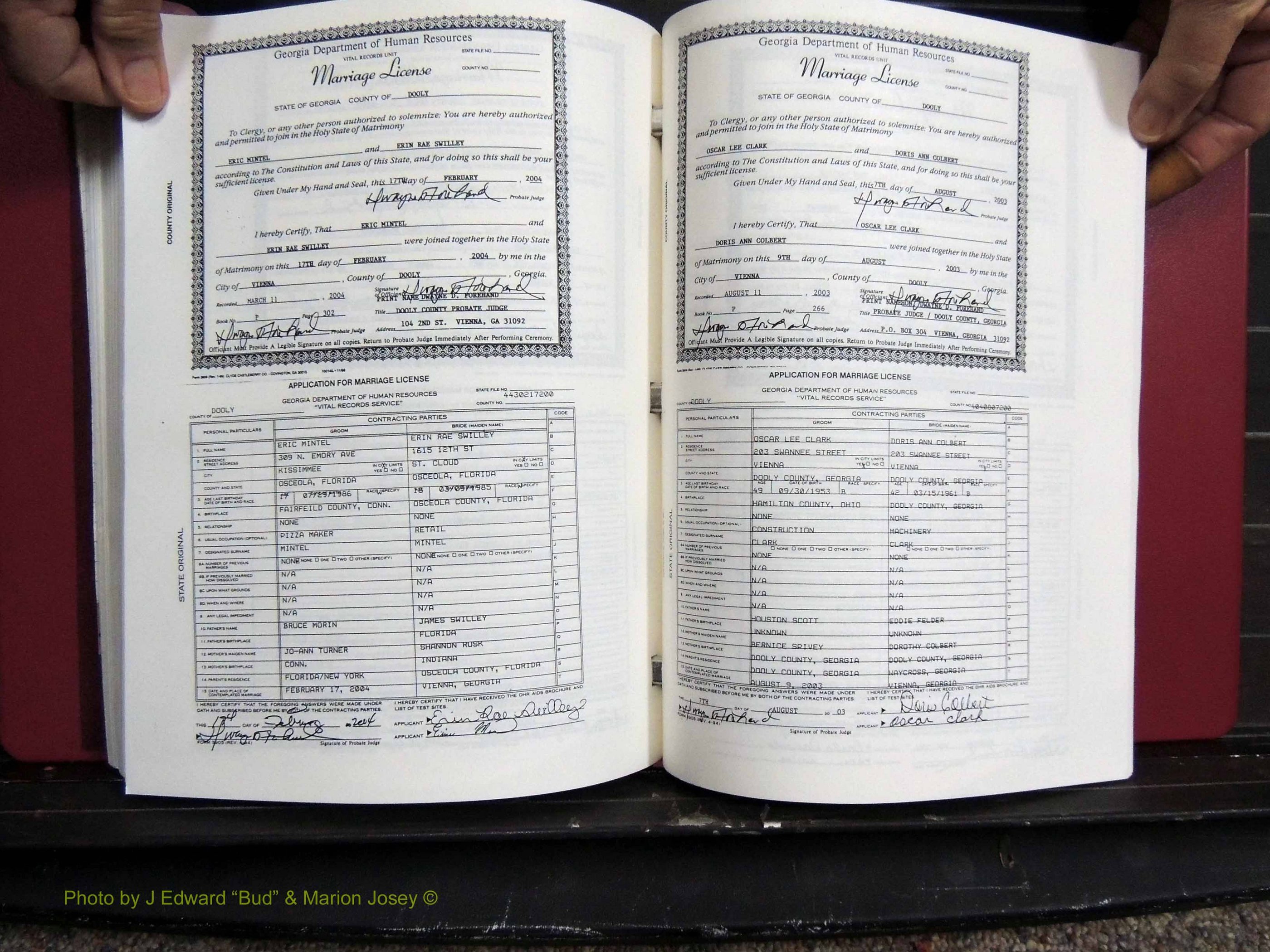 Dooly Co, GA, Marriages, Book, P, 1999-2005 pg 302-266.JPG