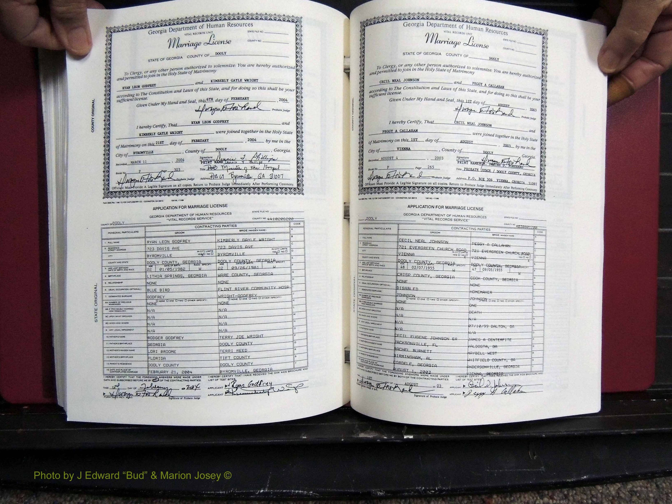 Dooly Co, GA, Marriages, Book, P, 1999-2005 pg 303-265.JPG
