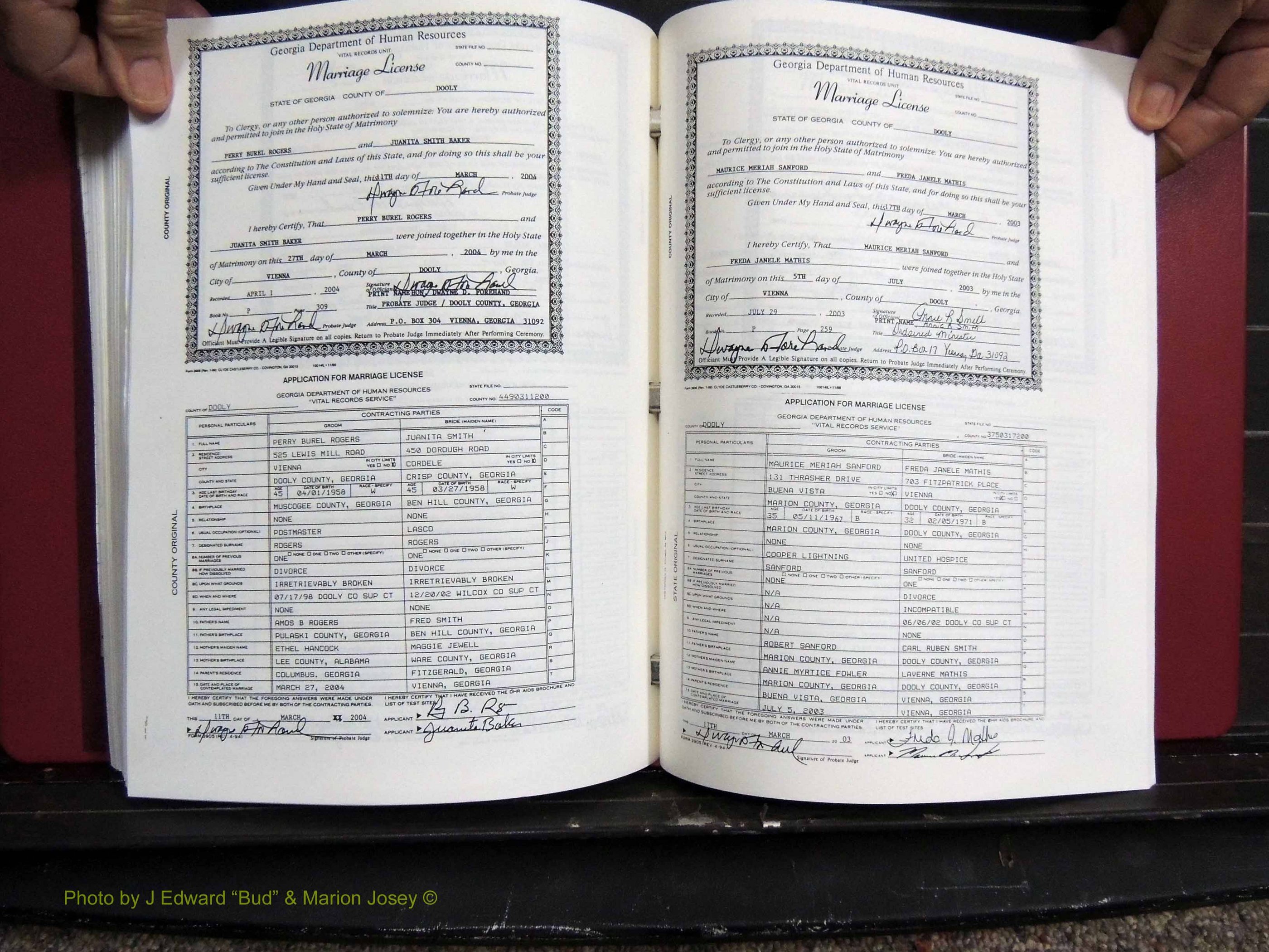 Dooly Co, GA, Marriages, Book, P, 1999-2005 pg 309-259.JPG