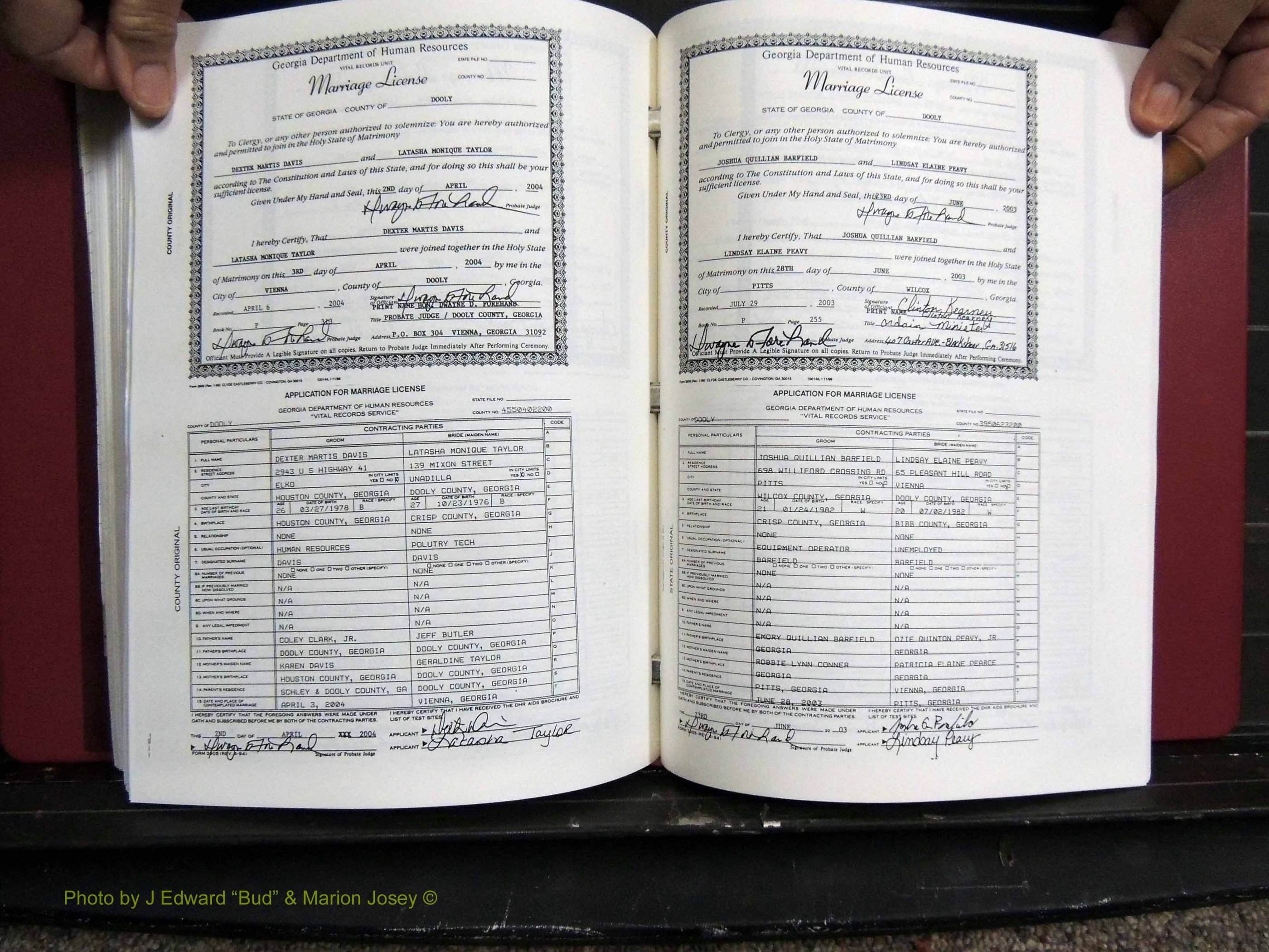Dooly Co, GA, Marriages, Book, P, 1999-2005 pg 313-255.JPG