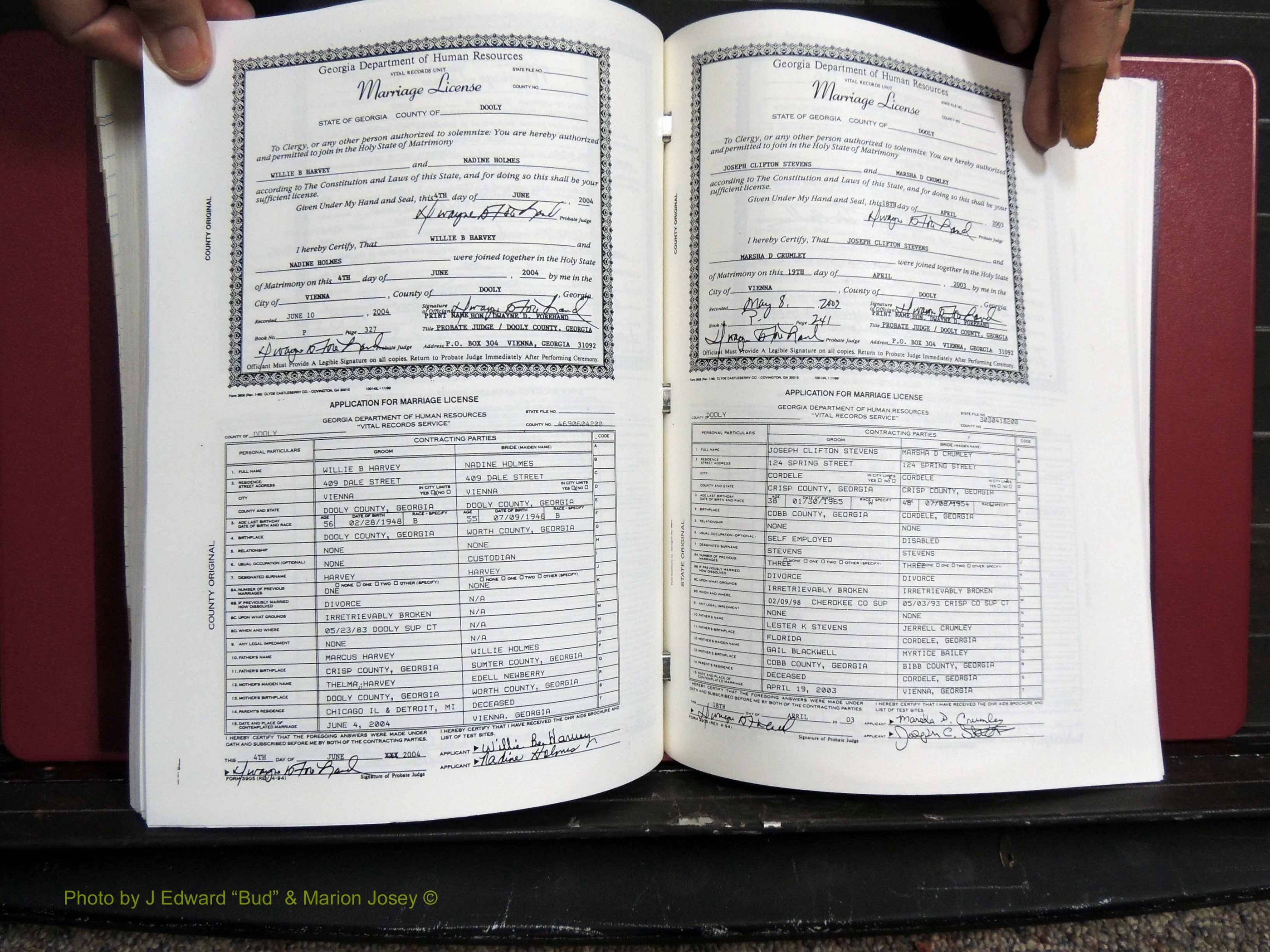 Dooly Co, GA, Marriages, Book, P, 1999-2005 pg 327-236.JPG