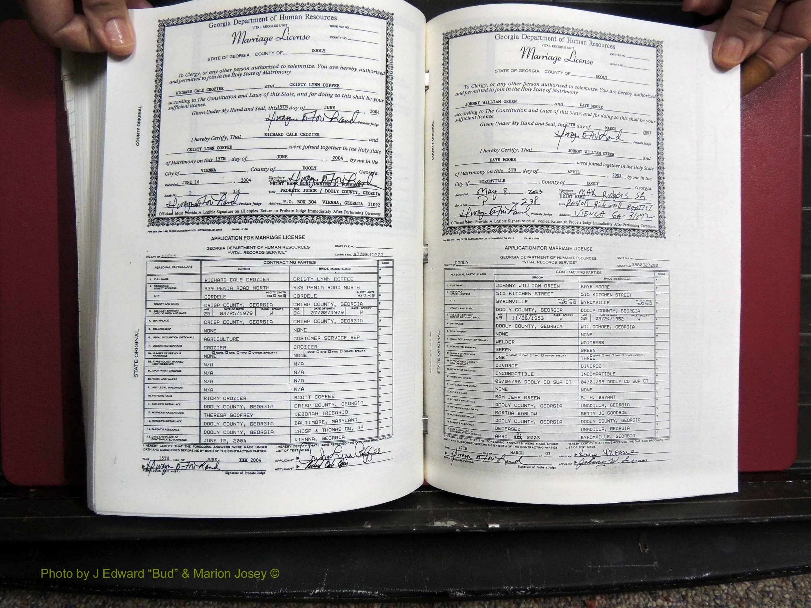 Dooly Co, GA, Marriages, Book, P, 1999-2005 pg 330-238.JPG