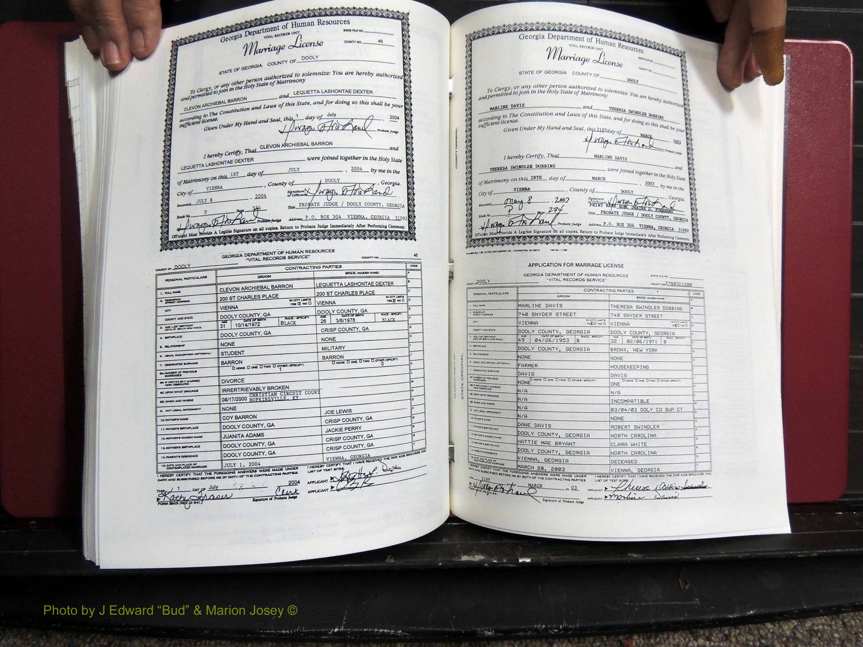 Dooly Co, GA, Marriages, Book, P, 1999-2005 pg 334-234.JPG