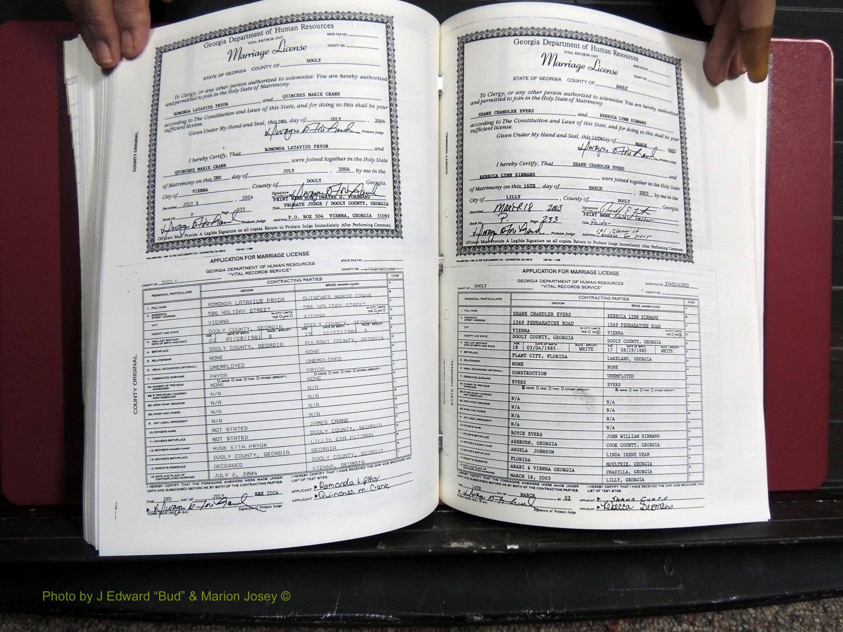 Dooly Co, GA, Marriages, Book, P, 1999-2005 pg 335-233.JPG