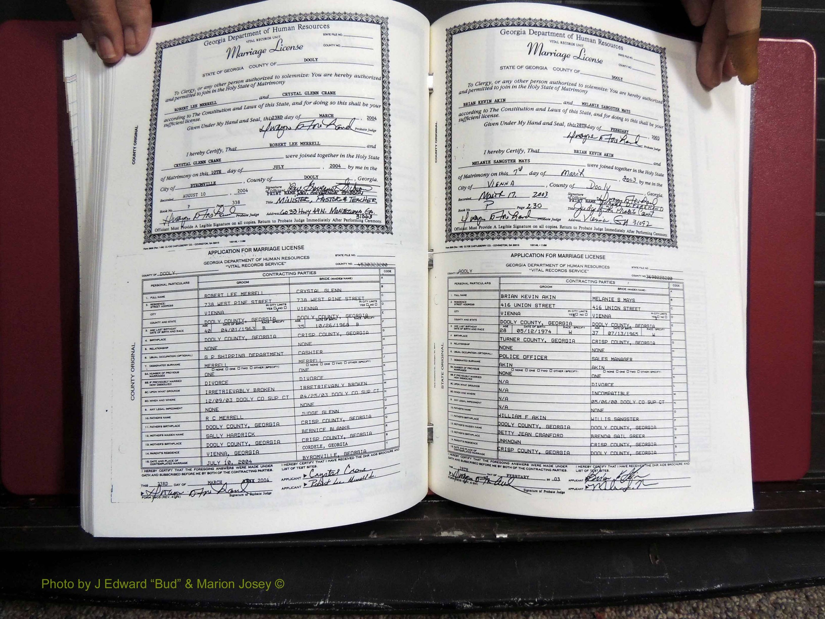Dooly Co, GA, Marriages, Book, P, 1999-2005 pg 338-230.JPG