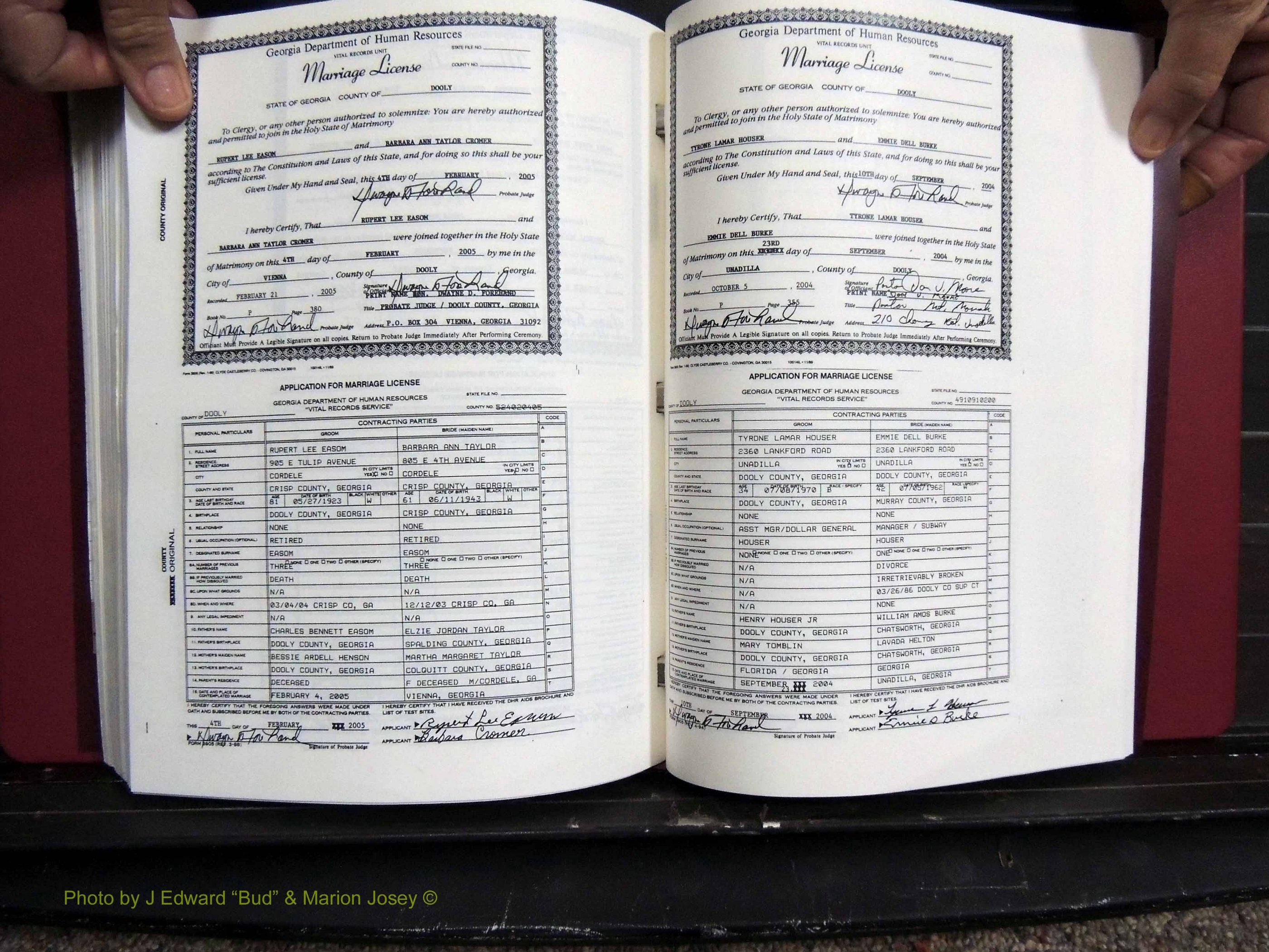 Dooly Co, GA, Marriages, Book, P, 1999-2005 pg 380-355.JPG