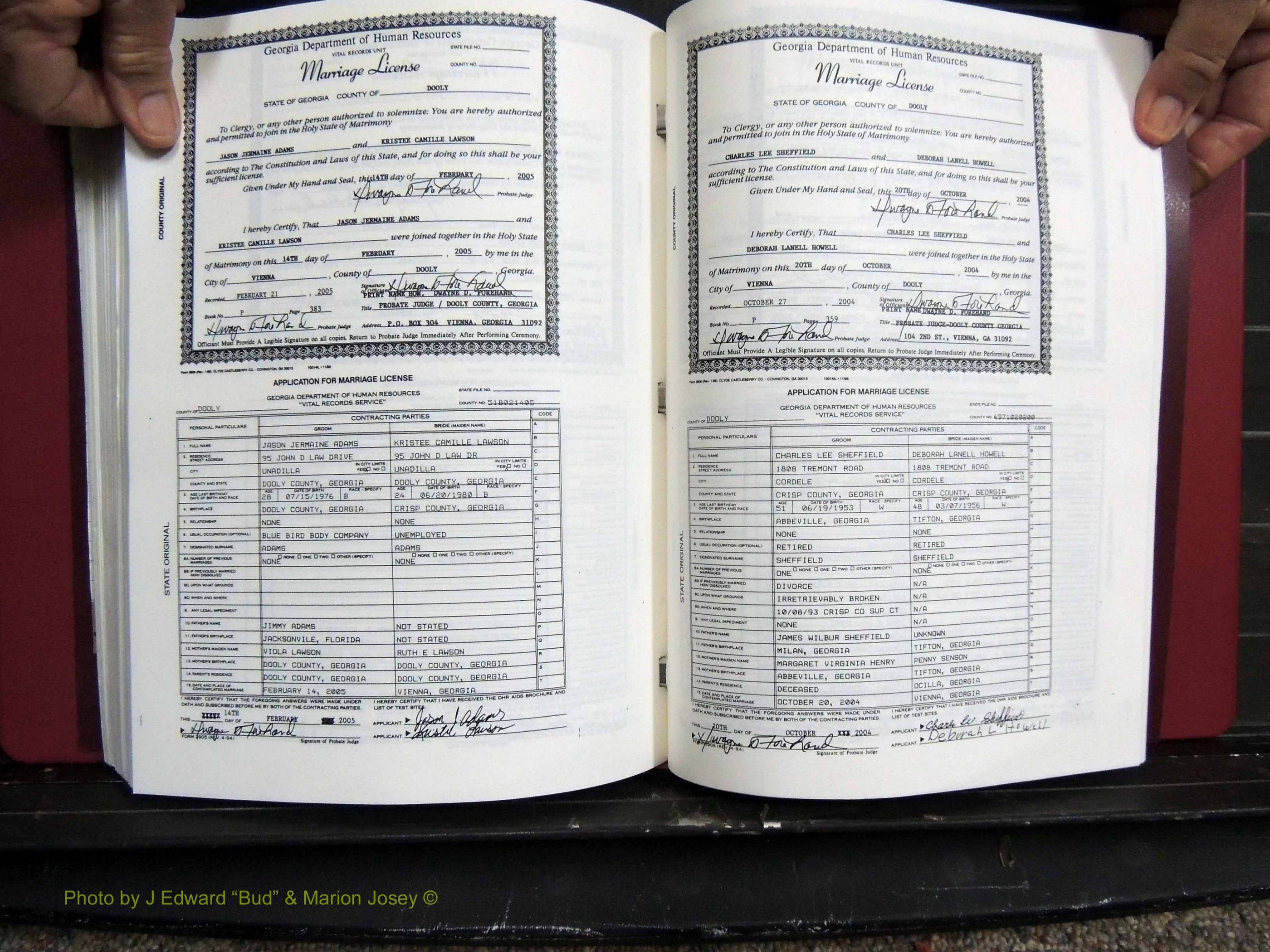 Dooly Co, GA, Marriages, Book, P, 1999-2005 pg 383-359.JPG