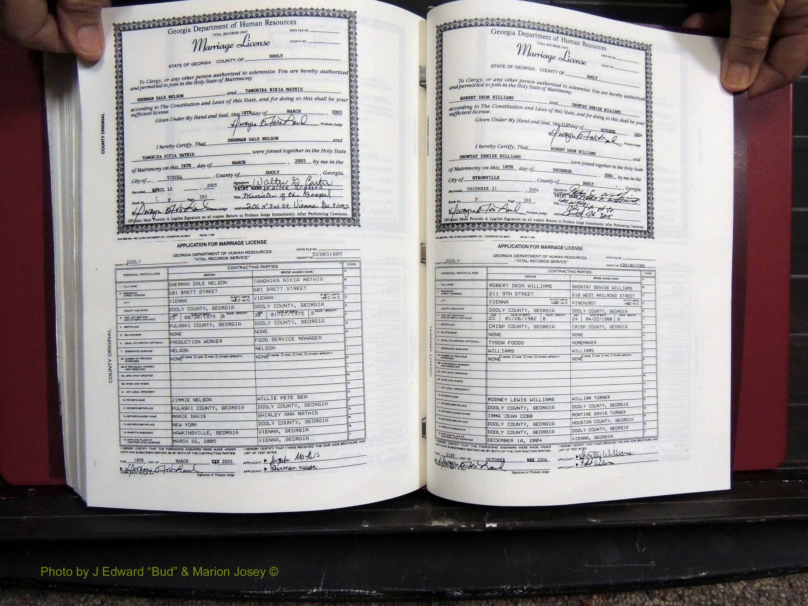 Dooly Co, GA, Marriages, Book, P, 1999-2005 pg 393-369.JPG