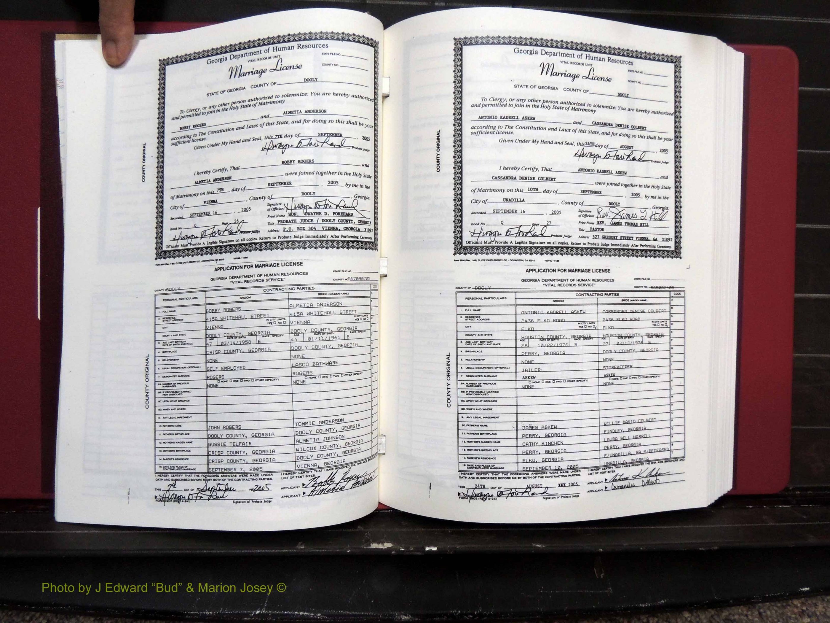 Dooly Co, GA, Marriages, Book, Q, 2005-2010 pg (142).JPG
