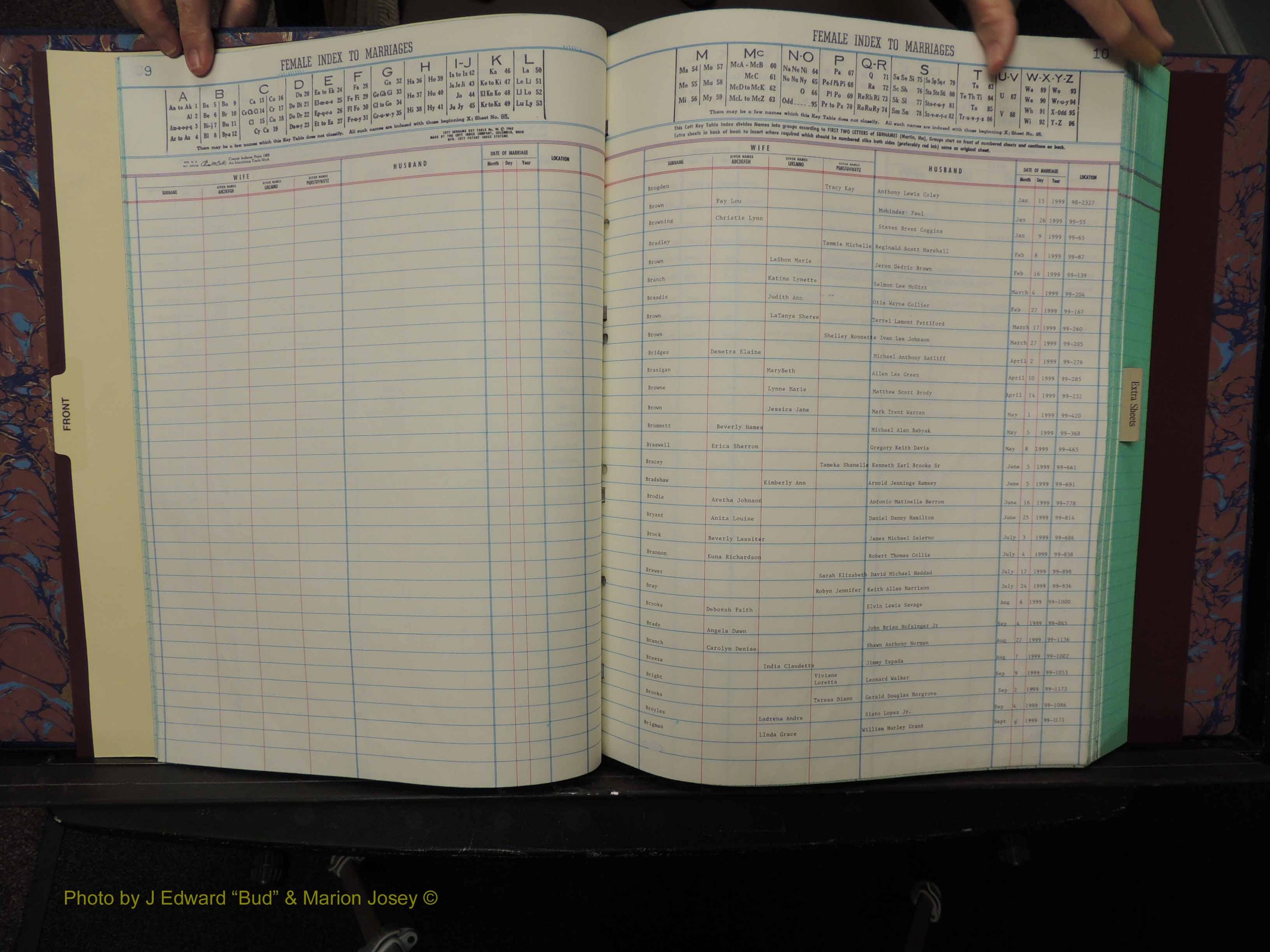 Durham Co, NC, Marriages, Female Index, A-Z, 1999 (110).JPG