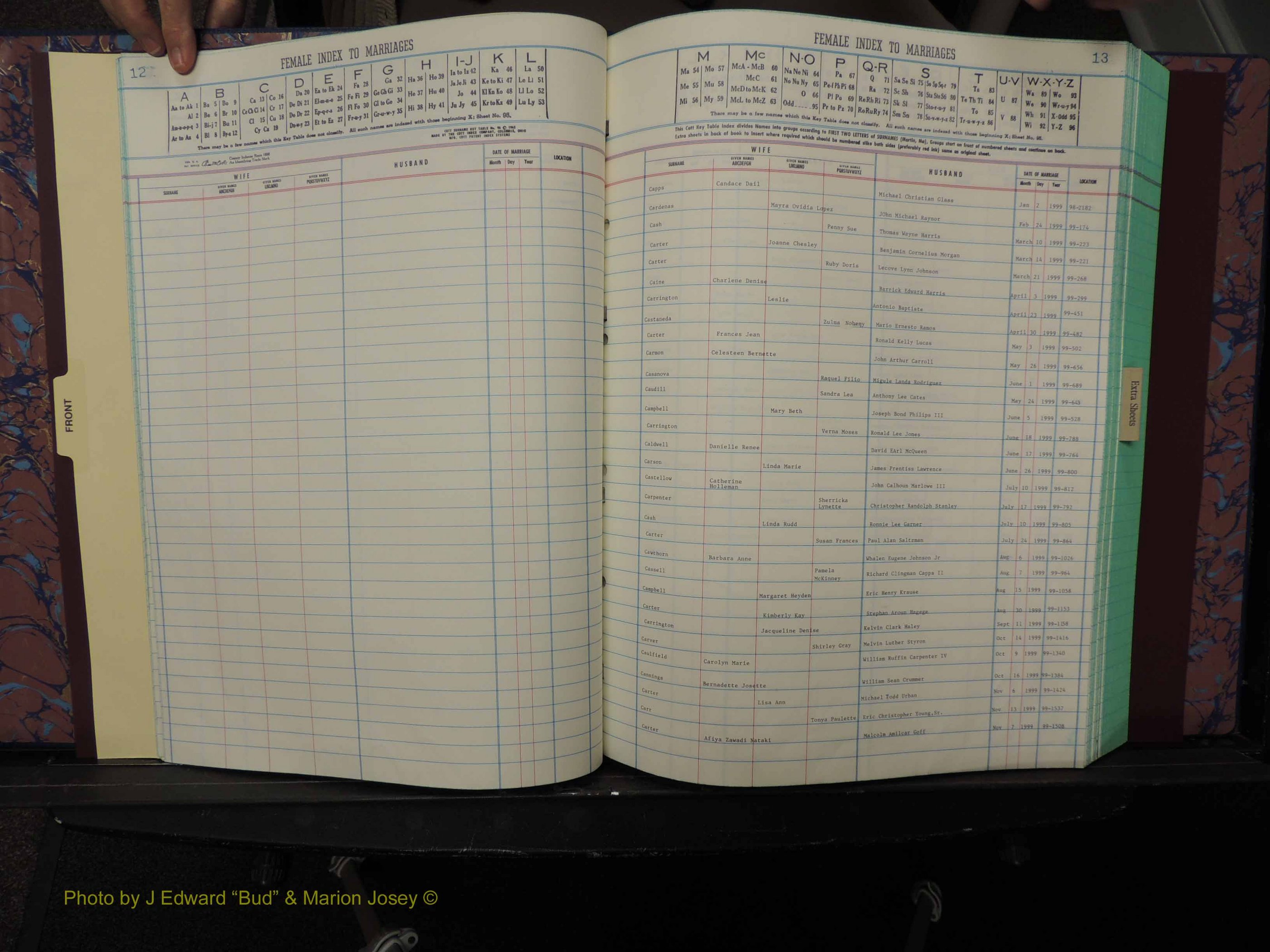 Durham Co, NC, Marriages, Female Index, A-Z, 1999 (113).JPG