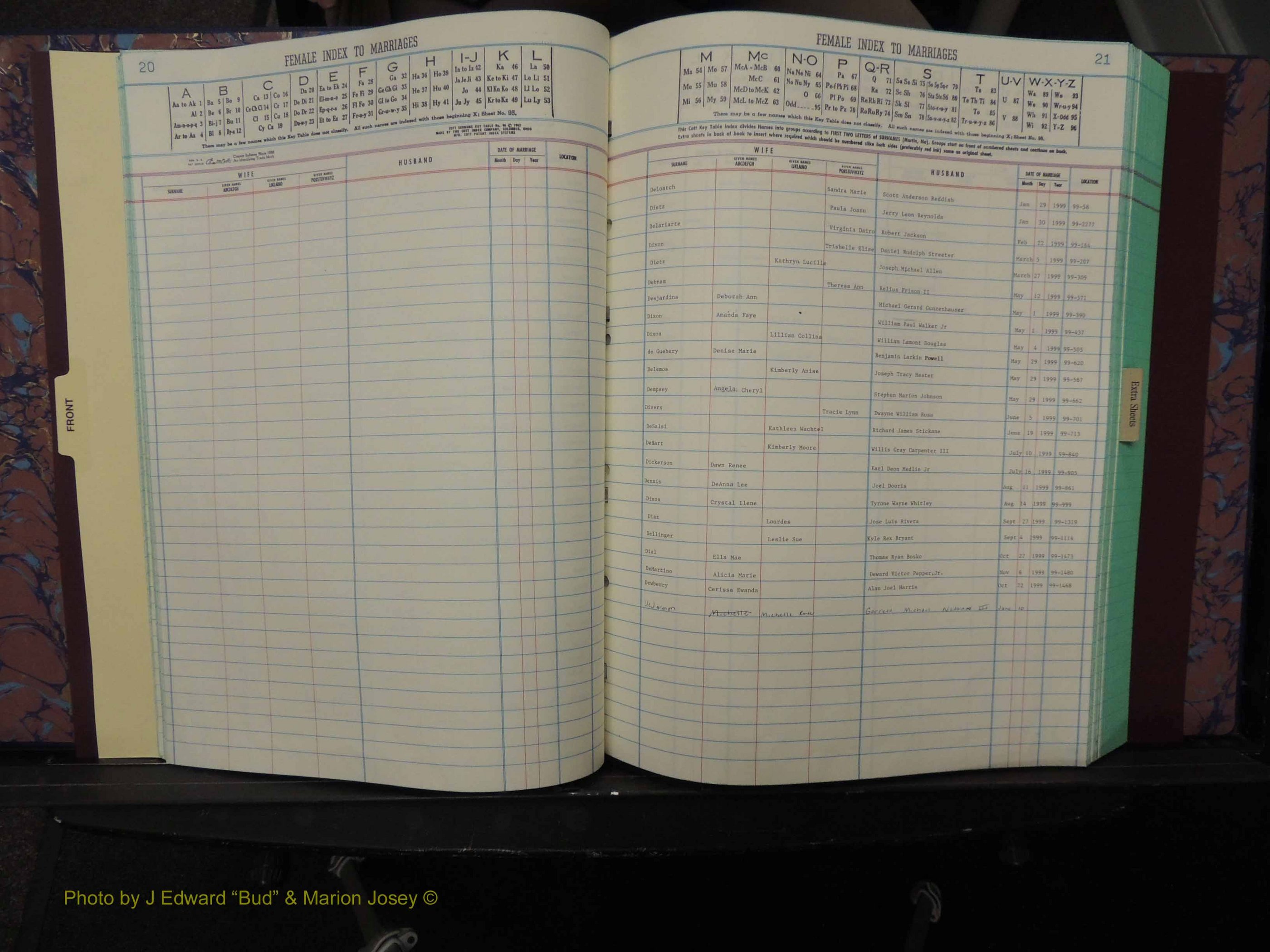 Durham Co, NC, Marriages, Female Index, A-Z, 1999 (120).JPG