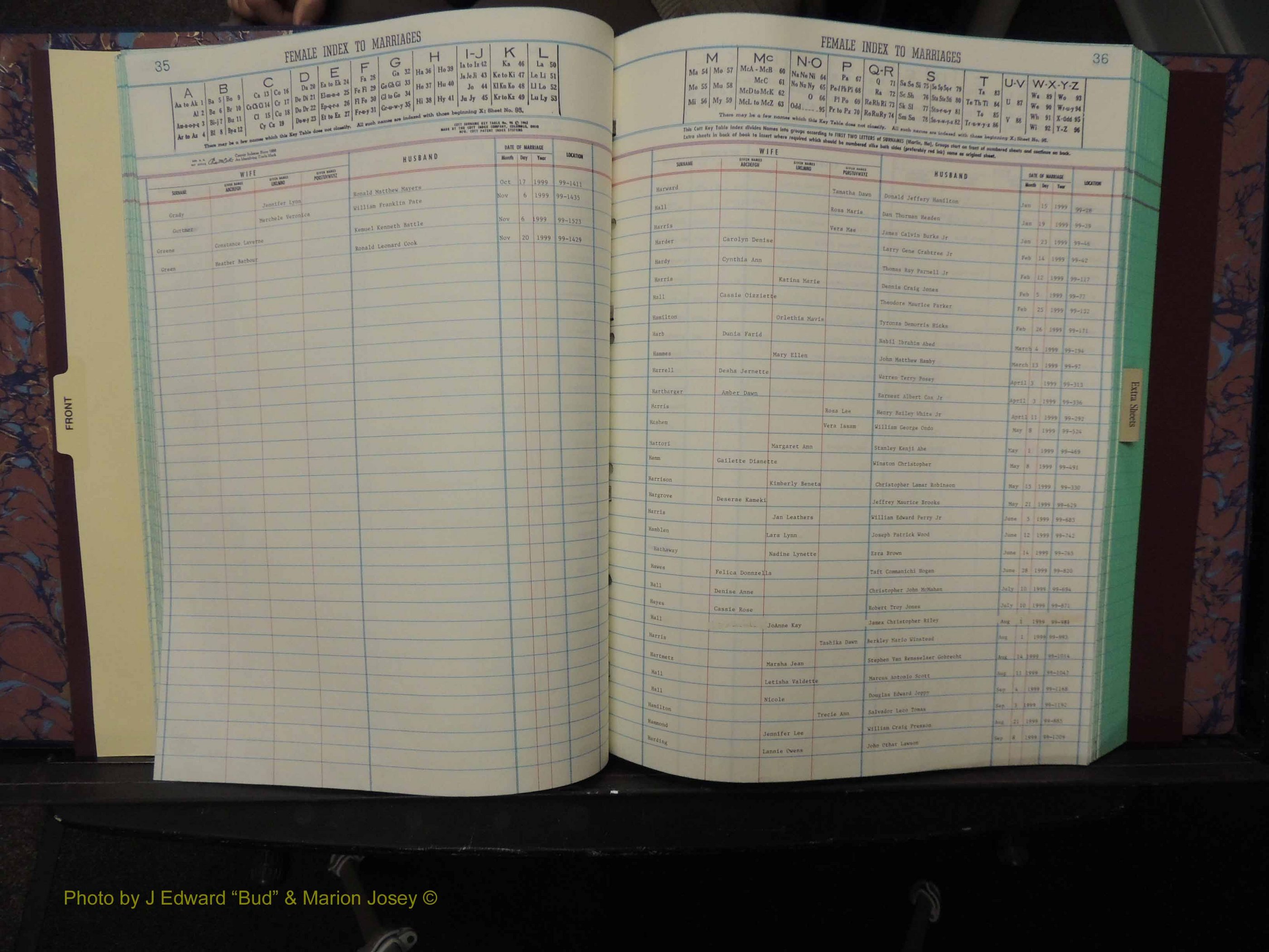 Durham Co, NC, Marriages, Female Index, A-Z, 1999 (135).JPG