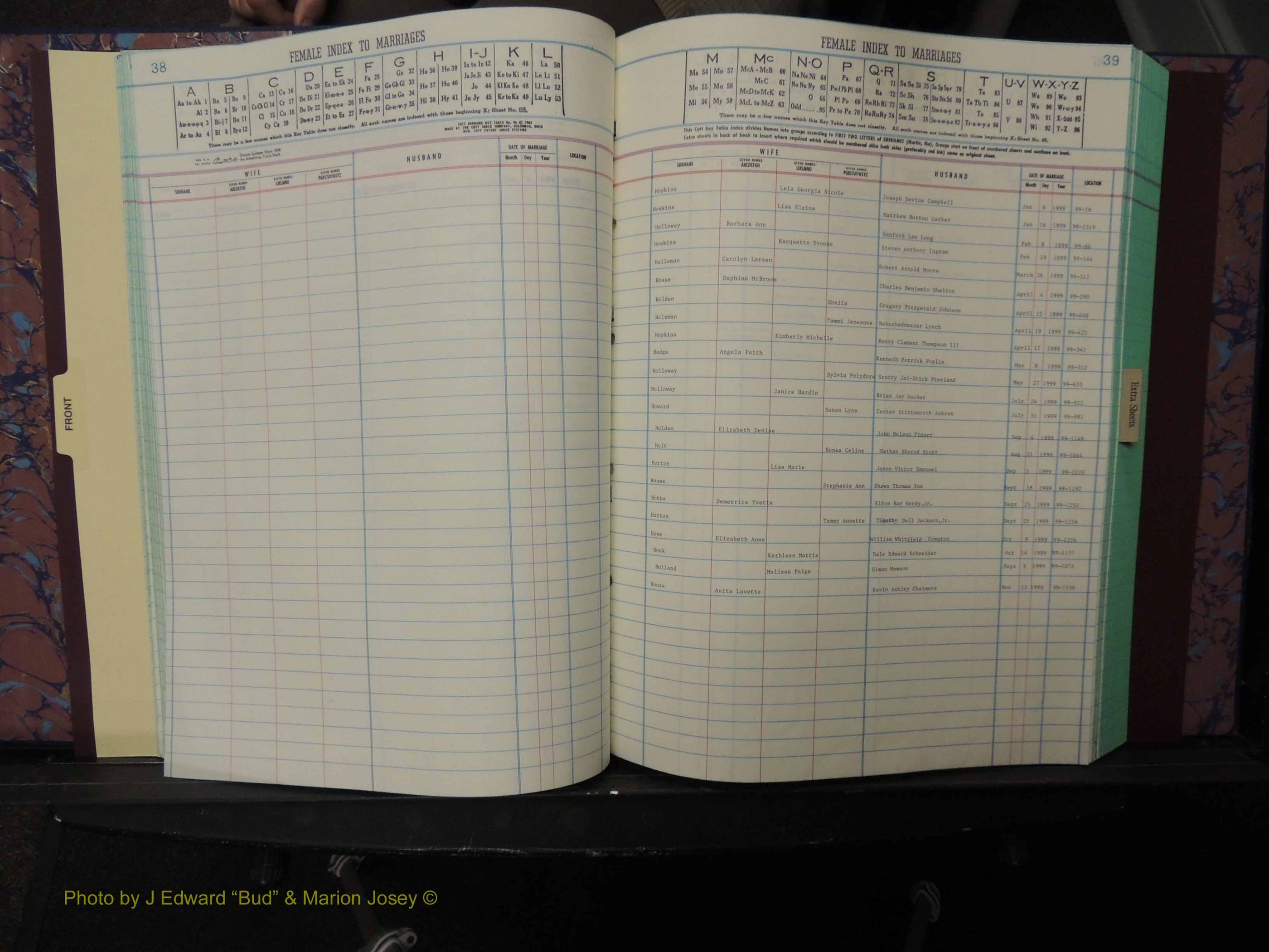 Durham Co, NC, Marriages, Female Index, A-Z, 1999 (138).JPG