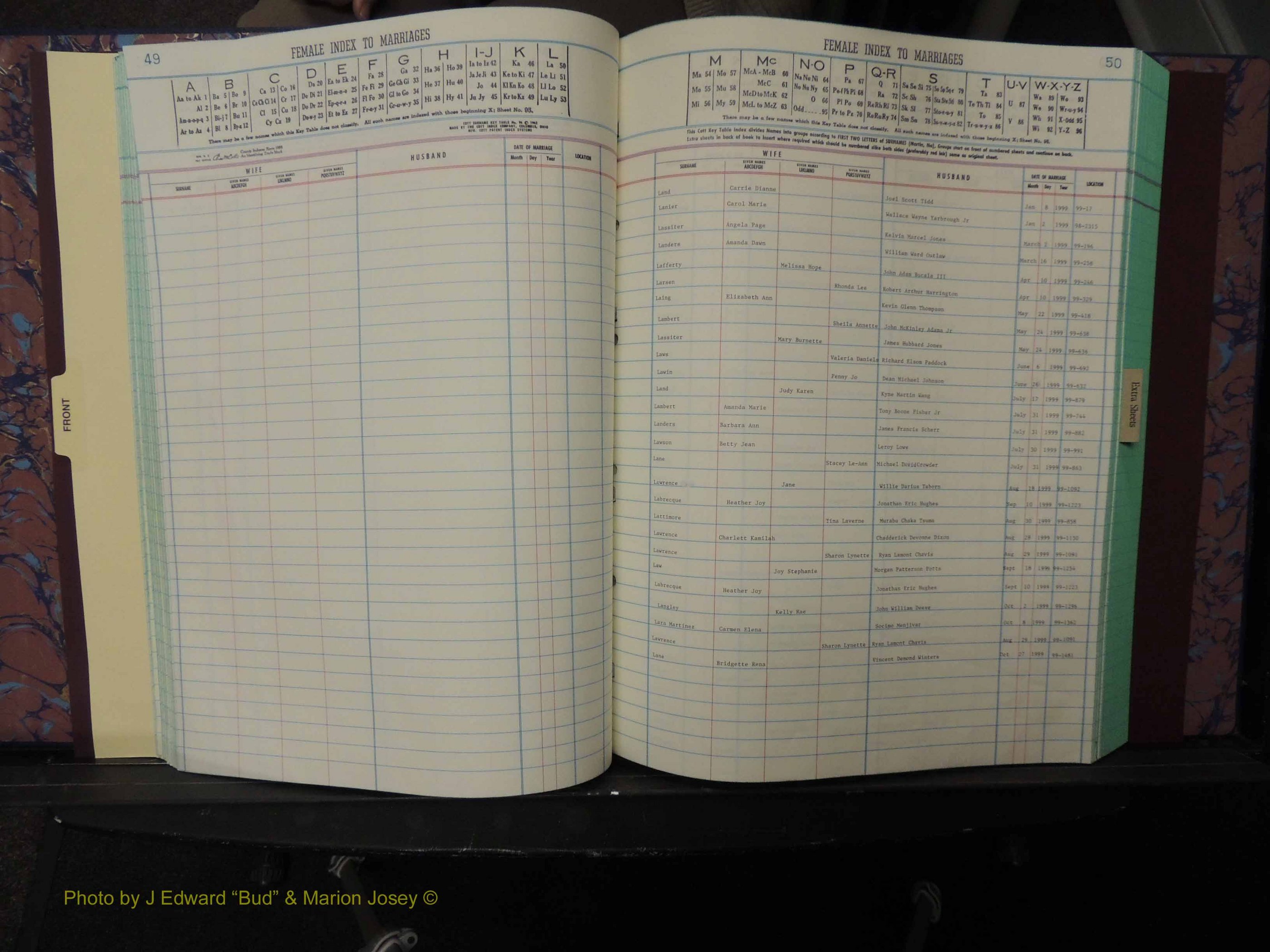 Durham Co, NC, Marriages, Female Index, A-Z, 1999 (147).JPG