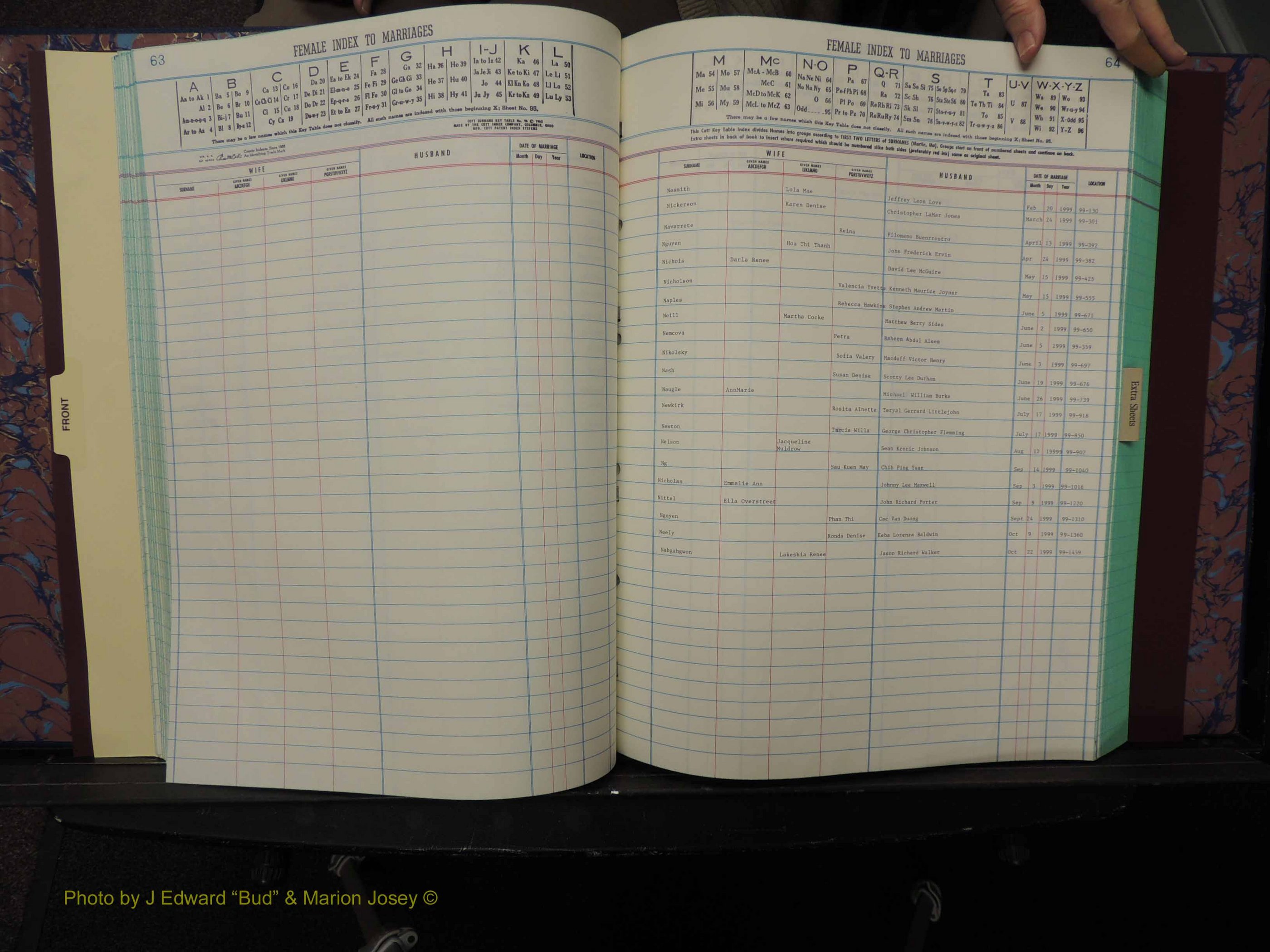 Durham Co, NC, Marriages, Female Index, A-Z, 1999 (161).JPG