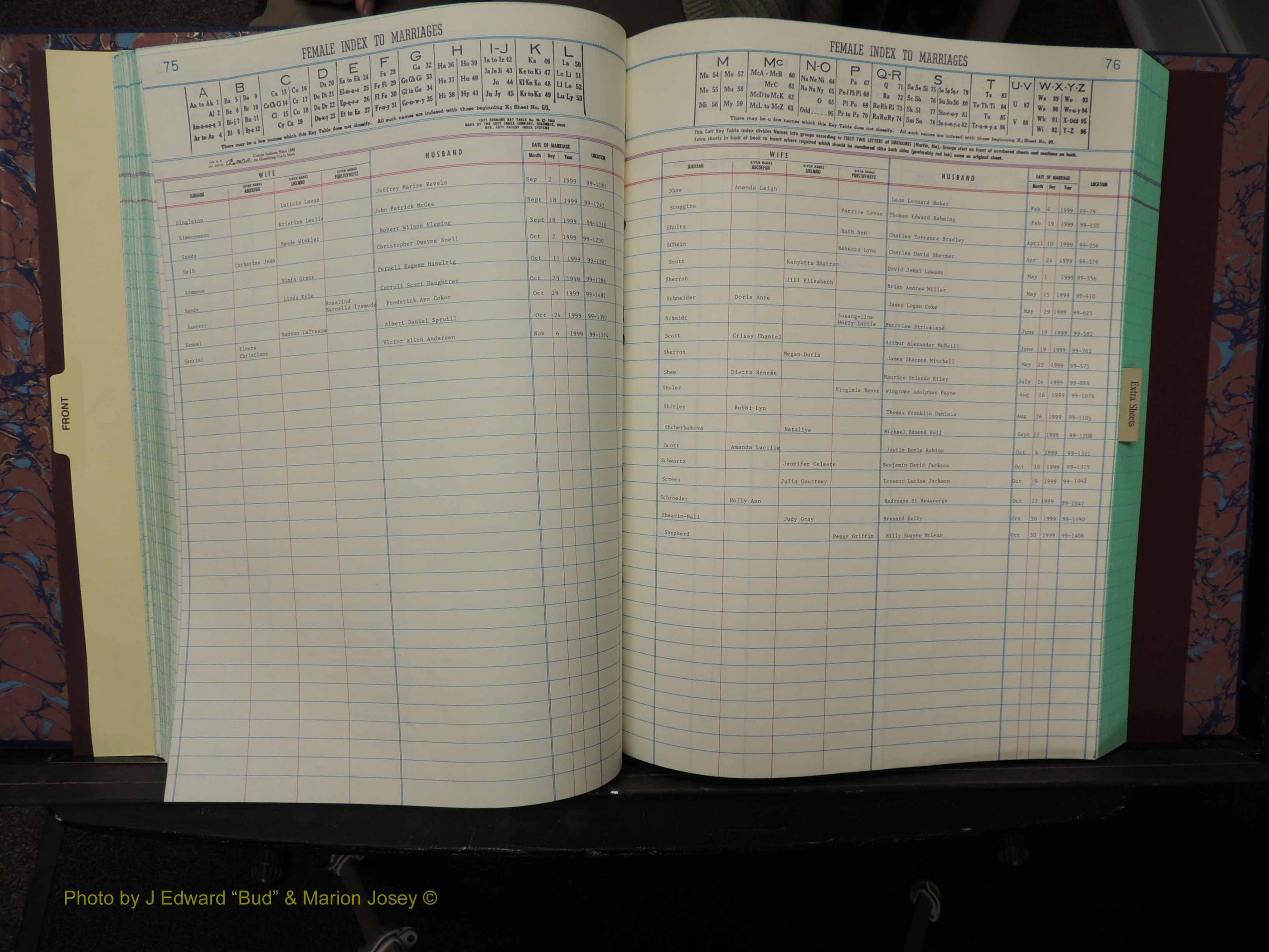 Durham Co, NC, Marriages, Female Index, A-Z, 1999 (173).JPG