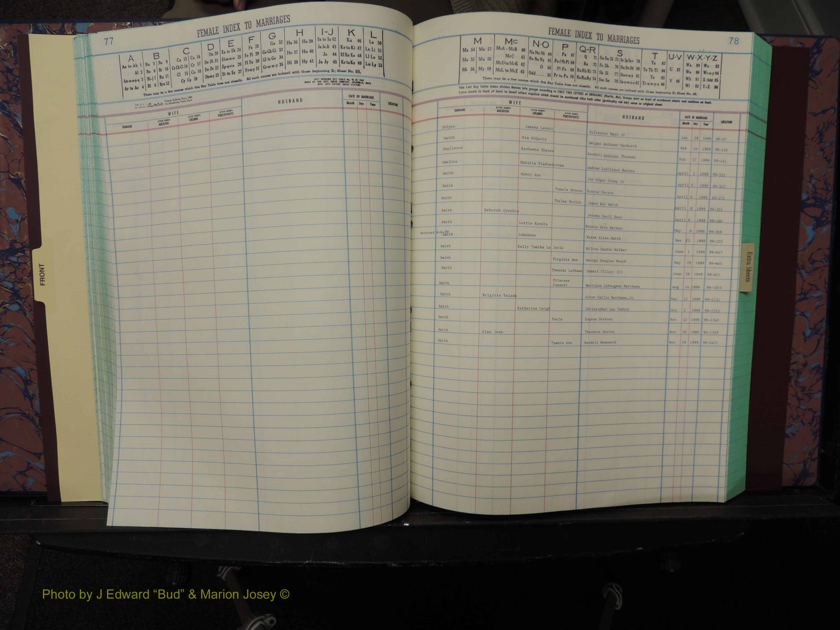 Durham Co, NC, Marriages, Female Index, A-Z, 1999 (175).JPG