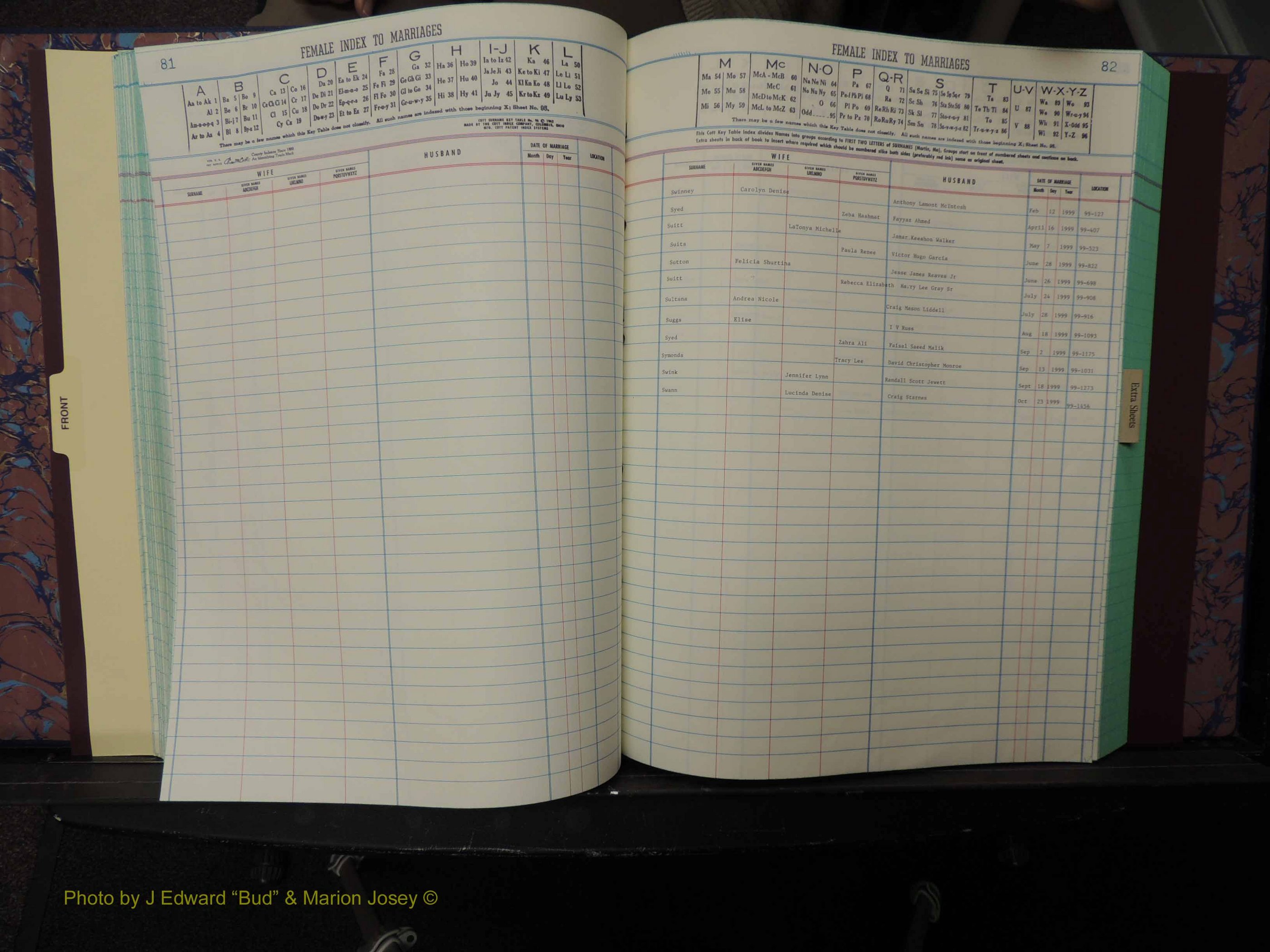 Durham Co, NC, Marriages, Female Index, A-Z, 1999 (179).JPG