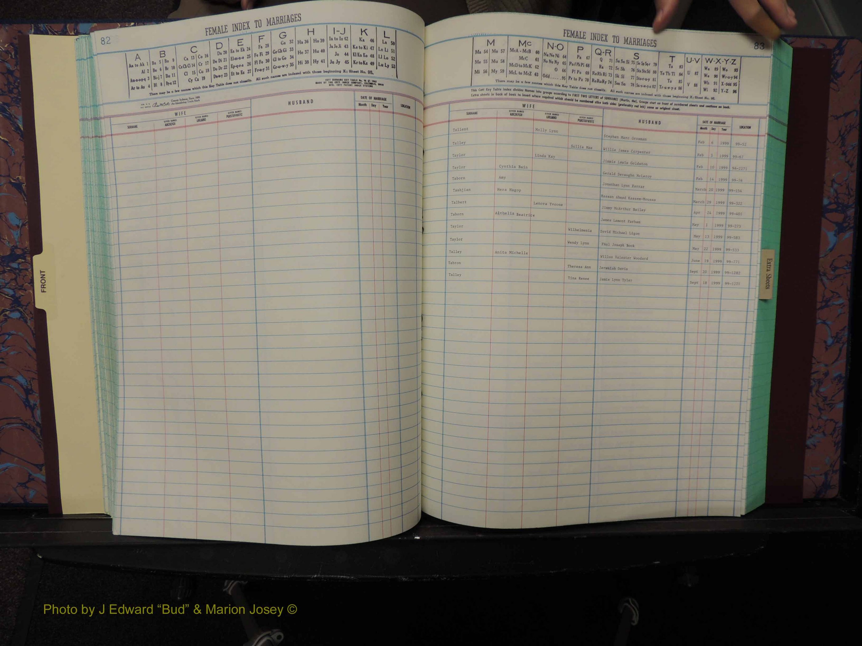 Durham Co, NC, Marriages, Female Index, A-Z, 1999 (180).JPG