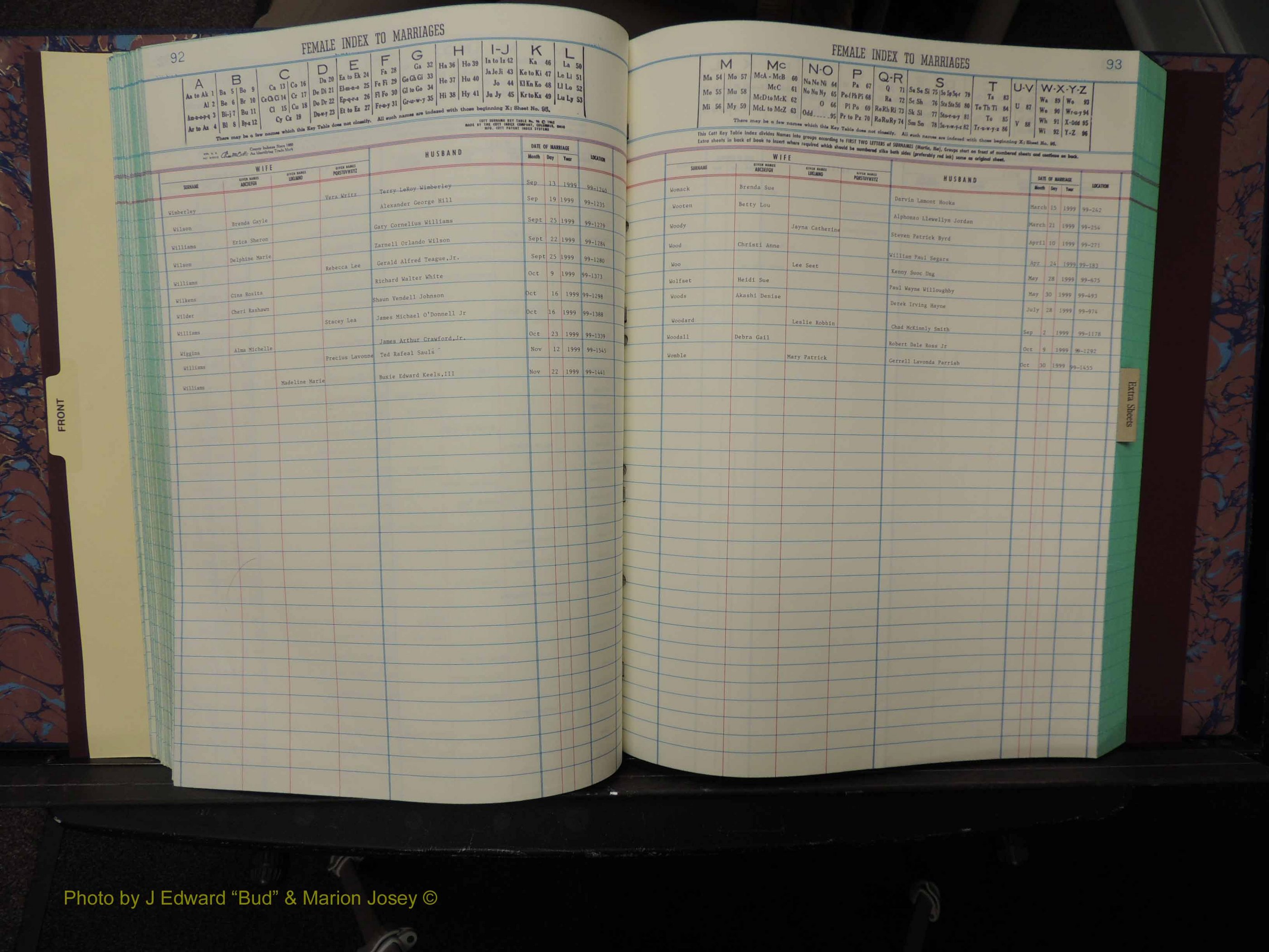 Durham Co, NC, Marriages, Female Index, A-Z, 1999 (190).JPG