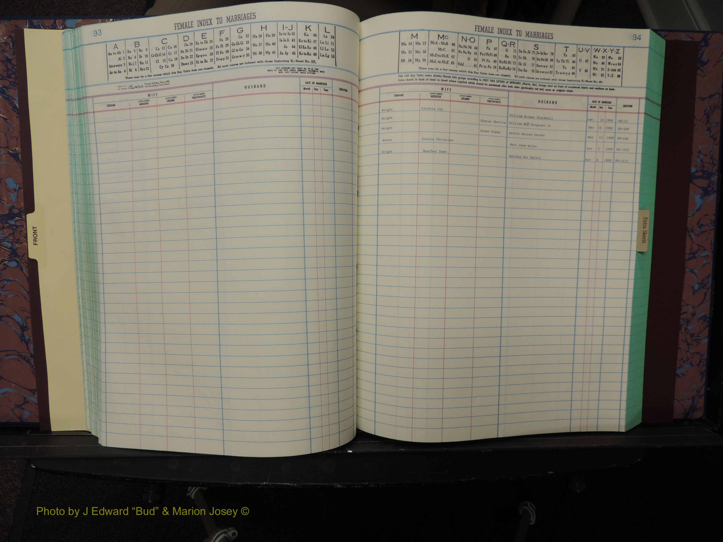 Durham Co, NC, Marriages, Female Index, A-Z, 1999 (191).JPG