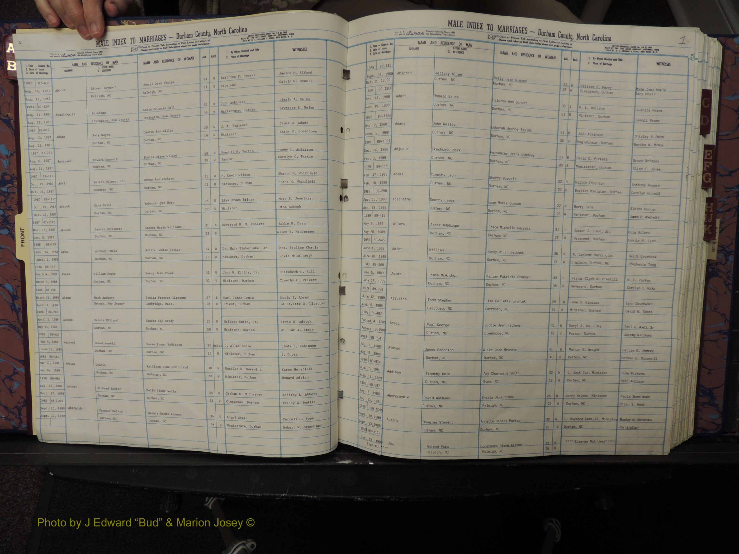 Durham Co, NC, Marriages, Male Index, A-K, 1986-1992 (103).JPG