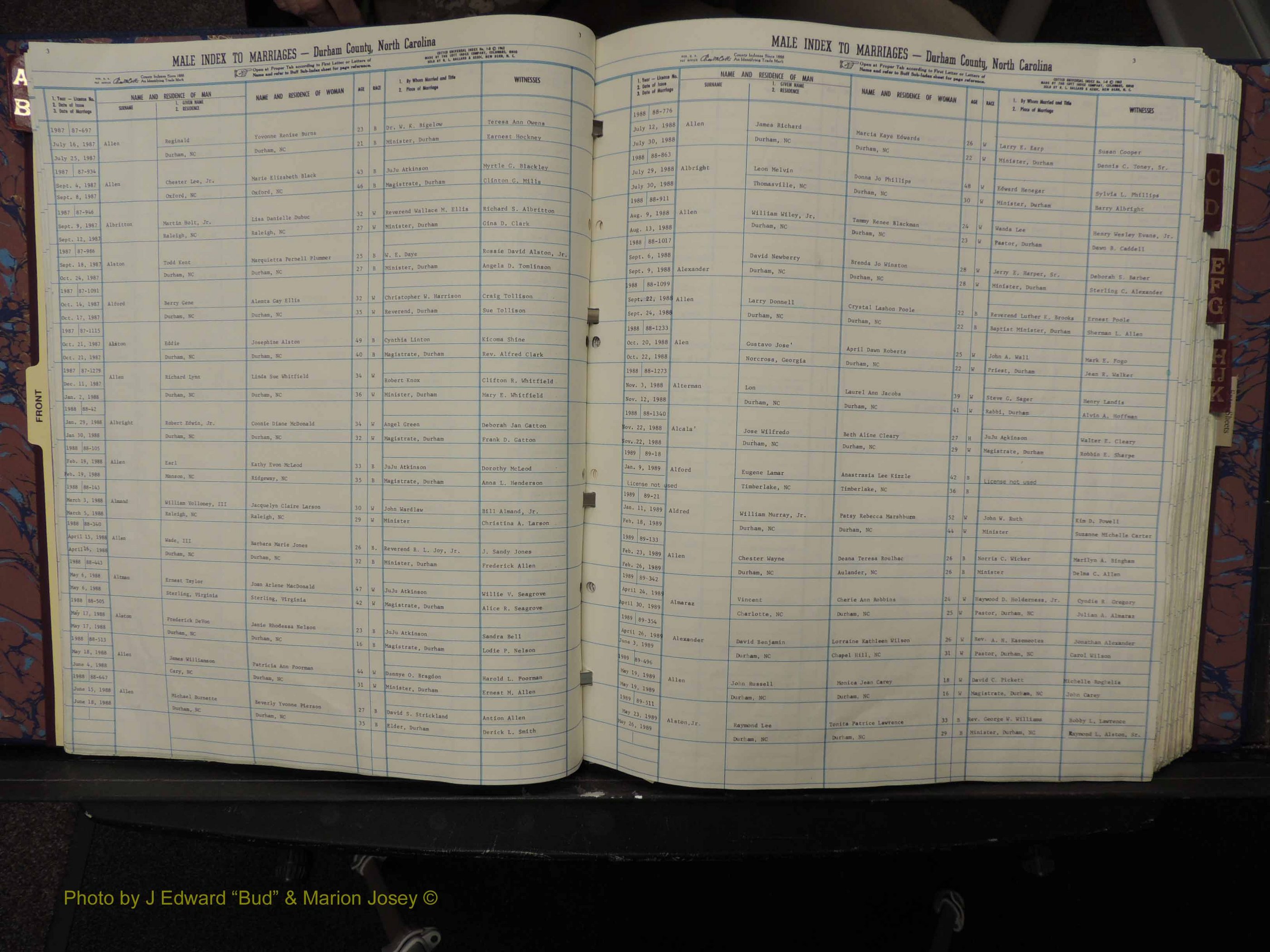 Durham Co, NC, Marriages, Male Index, A-K, 1986-1992 (106).JPG