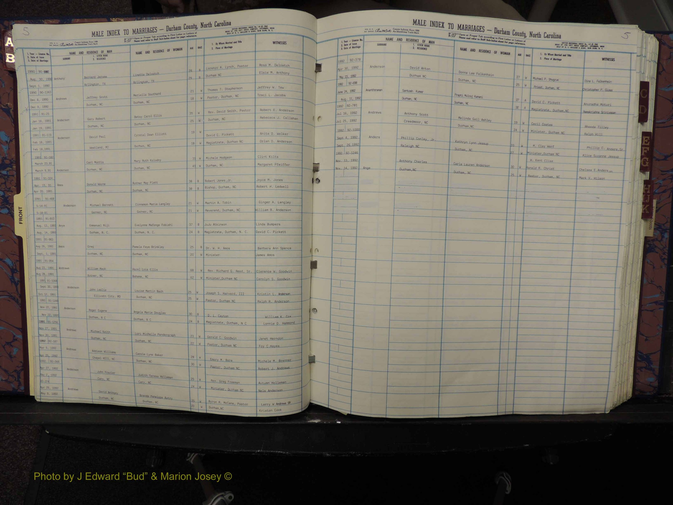 Durham Co, NC, Marriages, Male Index, A-K, 1986-1992 (111).JPG