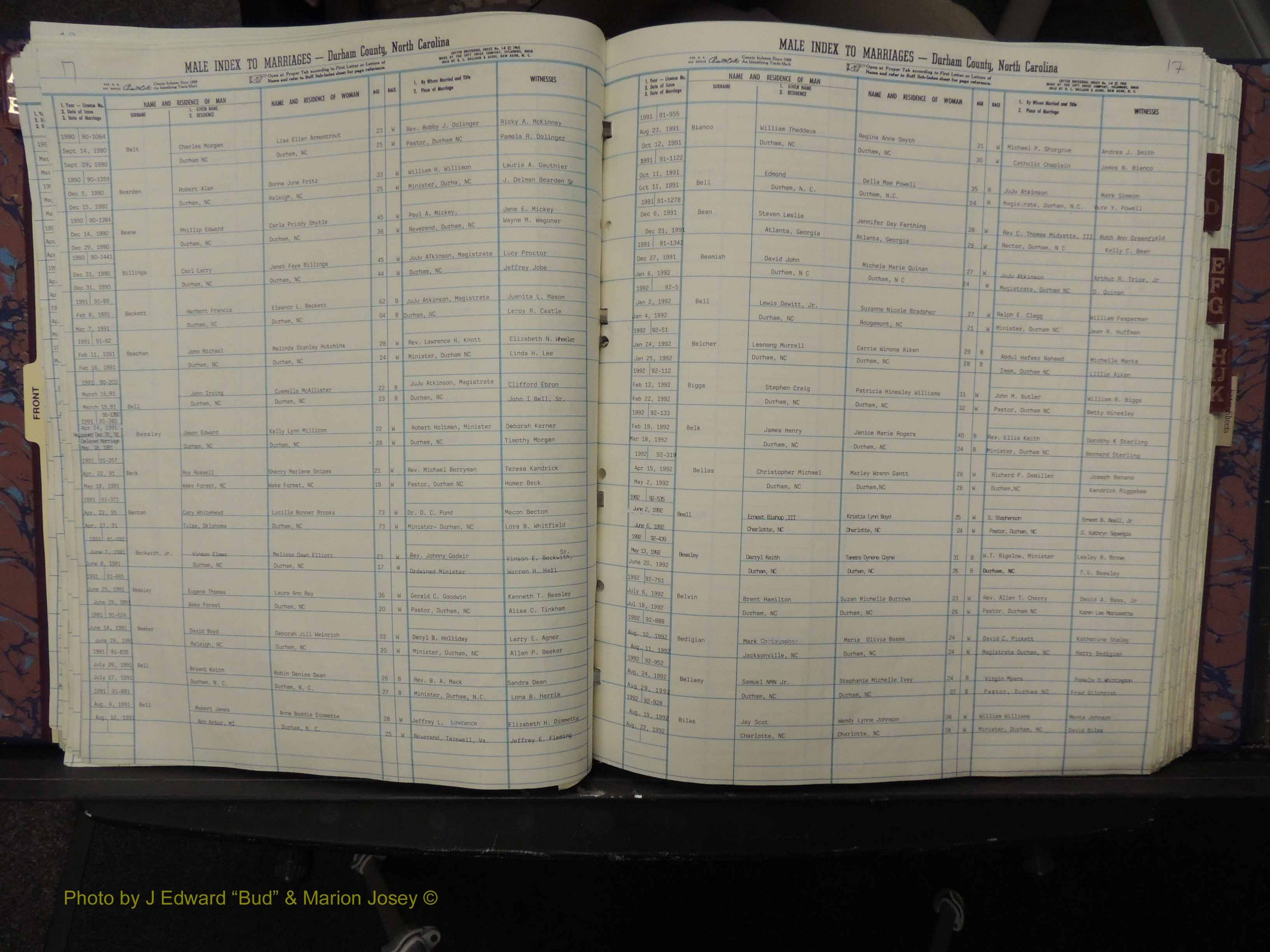 Durham Co, NC, Marriages, Male Index, A-K, 1986-1992 (128).JPG