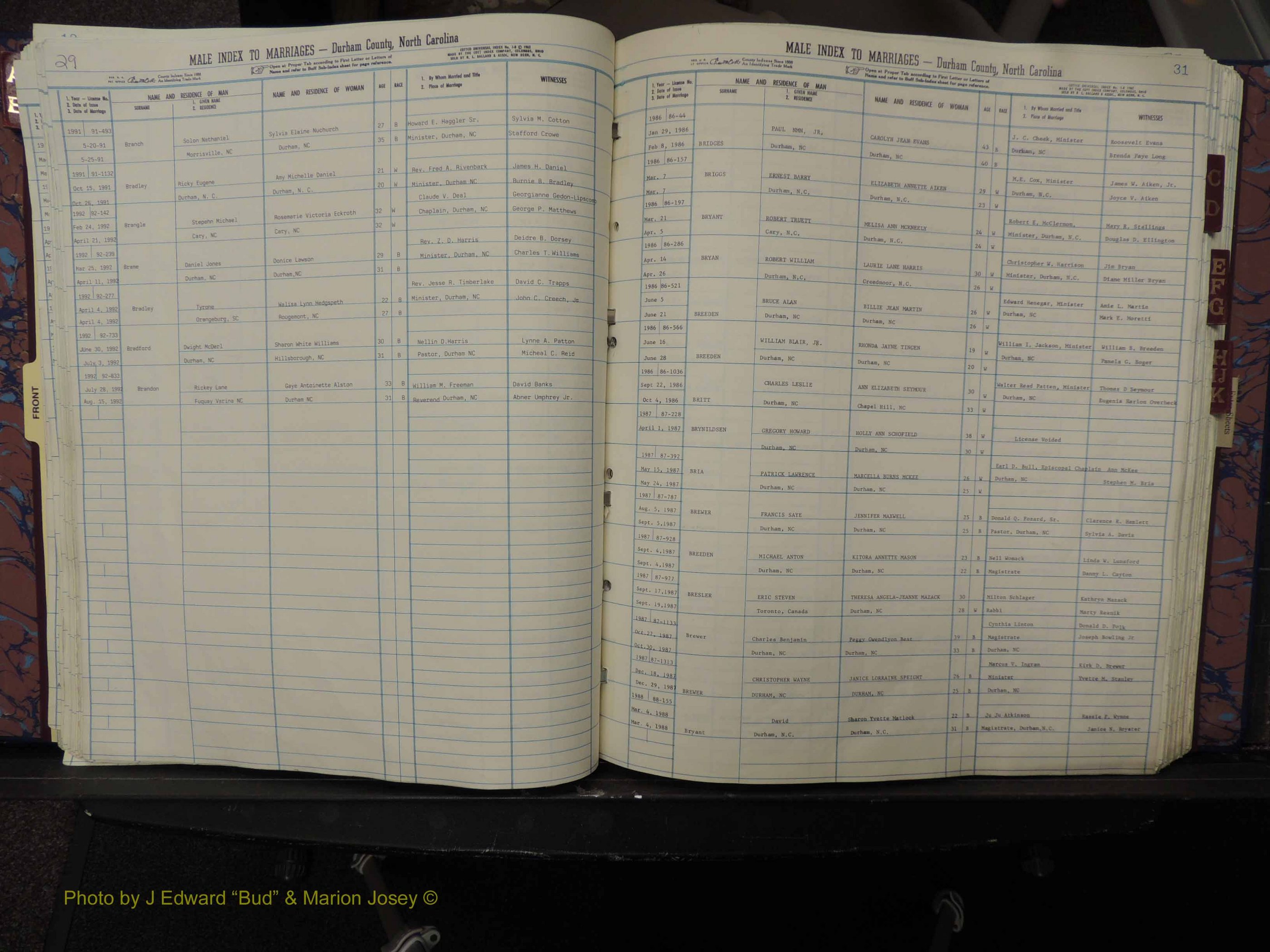 Durham Co, NC, Marriages, Male Index, A-K, 1986-1992 (144).JPG