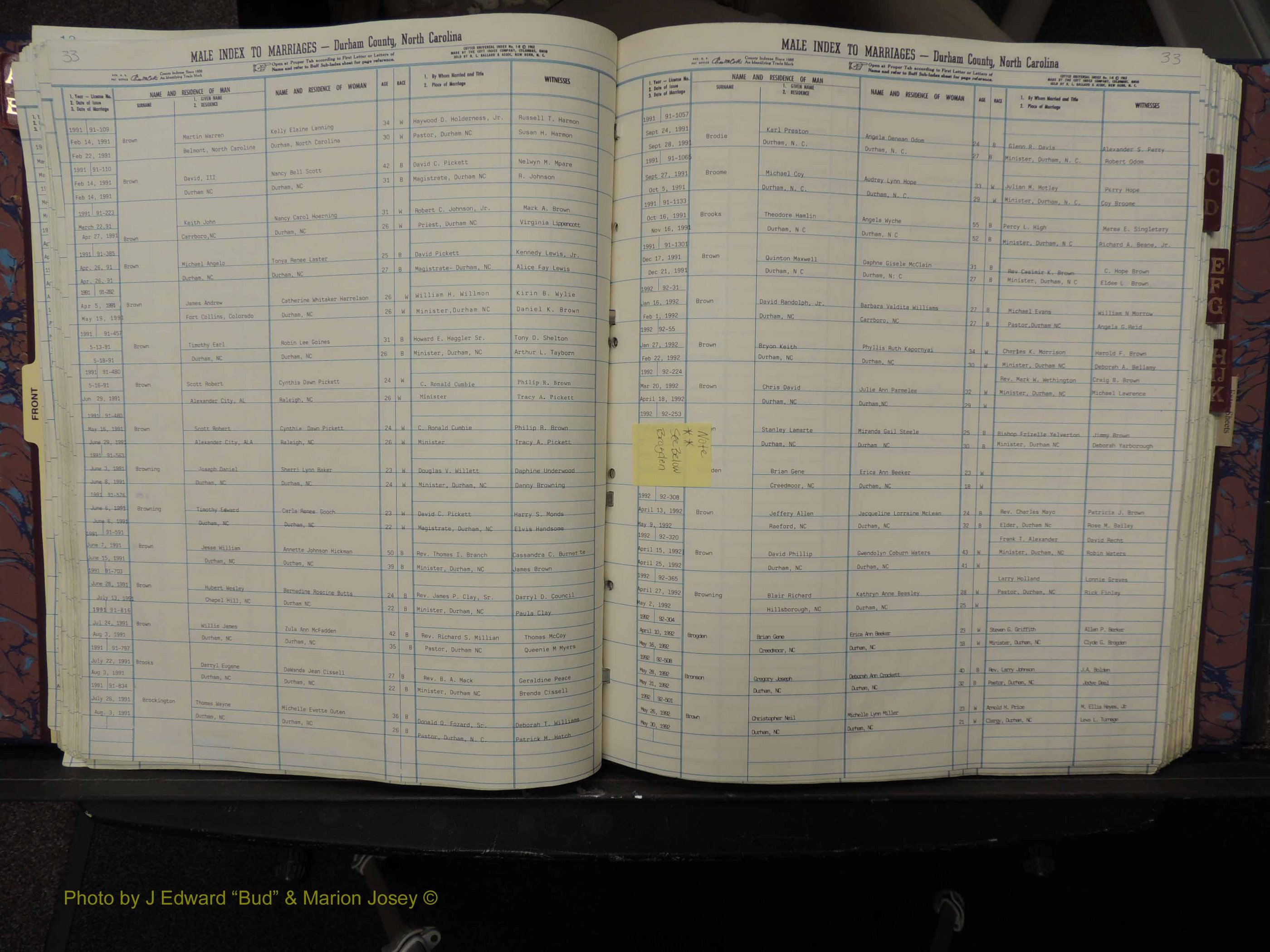 Durham Co, NC, Marriages, Male Index, A-K, 1986-1992 (149).JPG