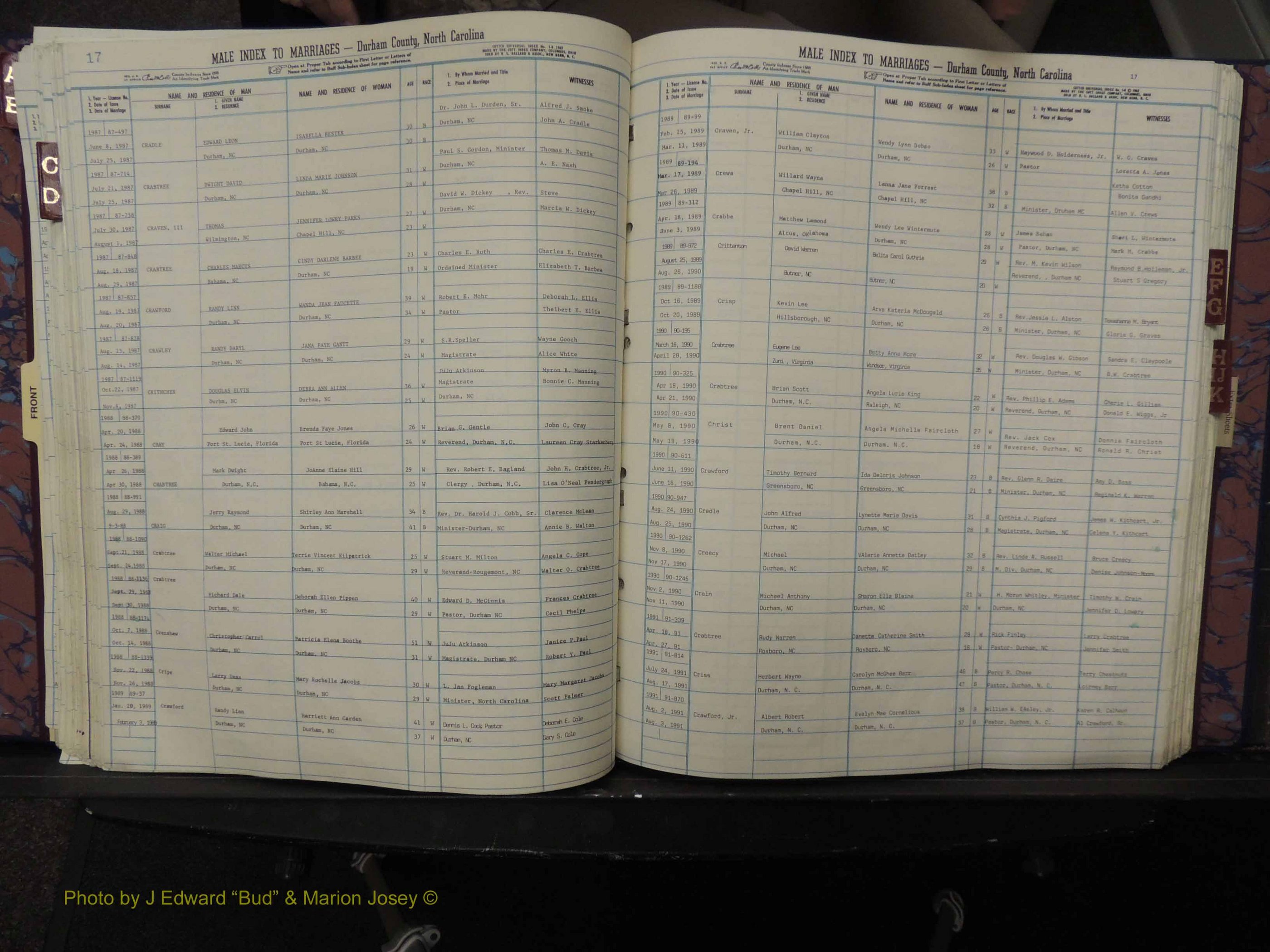 Durham Co, NC, Marriages, Male Index, A-K, 1986-1992 (182).JPG