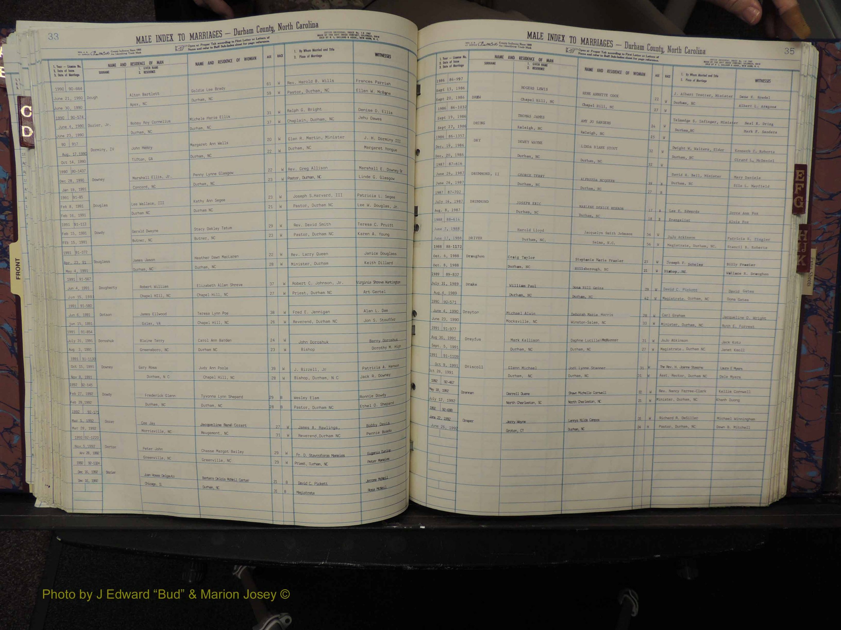 Durham Co, NC, Marriages, Male Index, A-K, 1986-1992 (202).JPG
