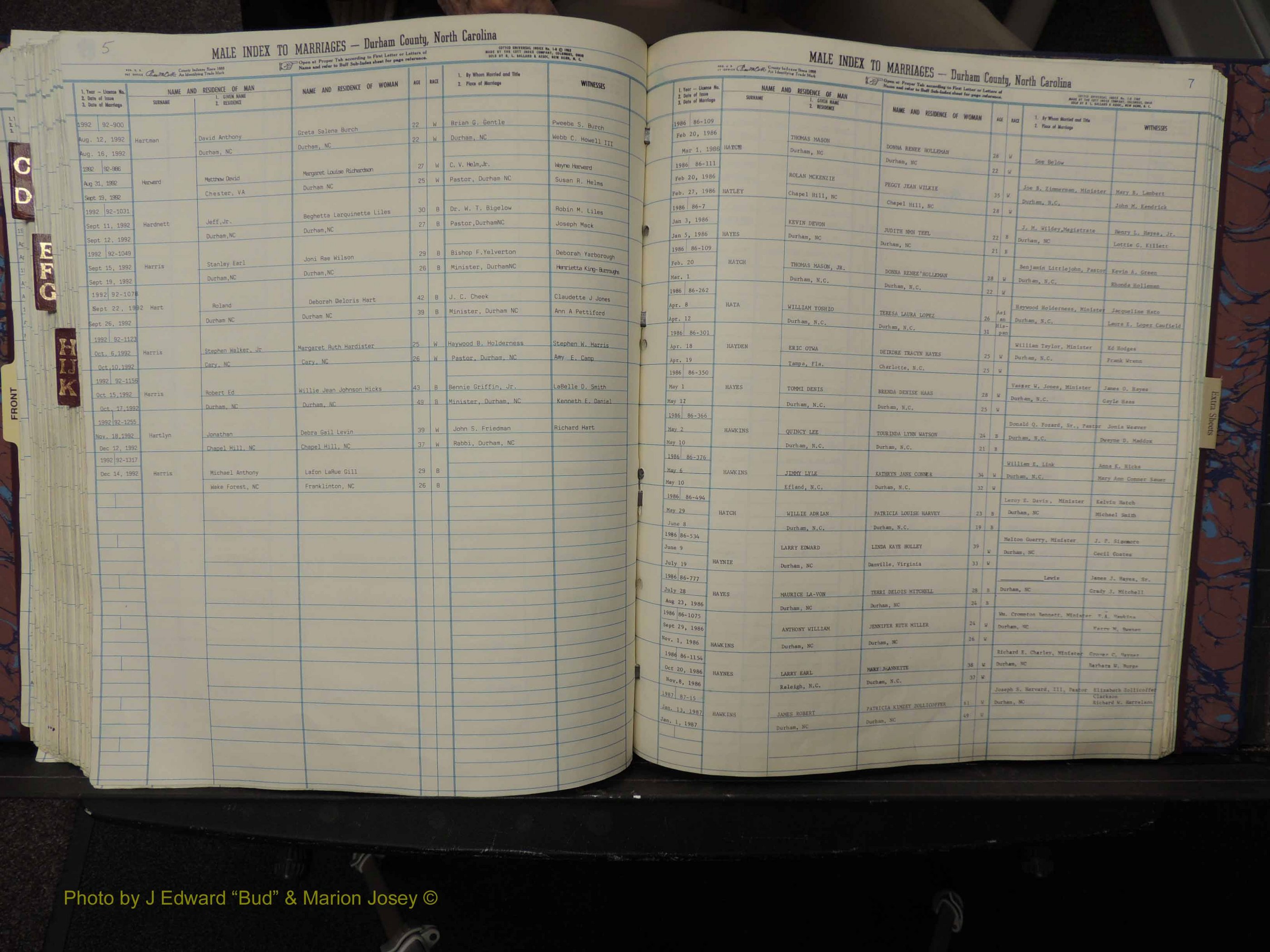 Durham Co, NC, Marriages, Male Index, A-K, 1986-1992 (264).JPG